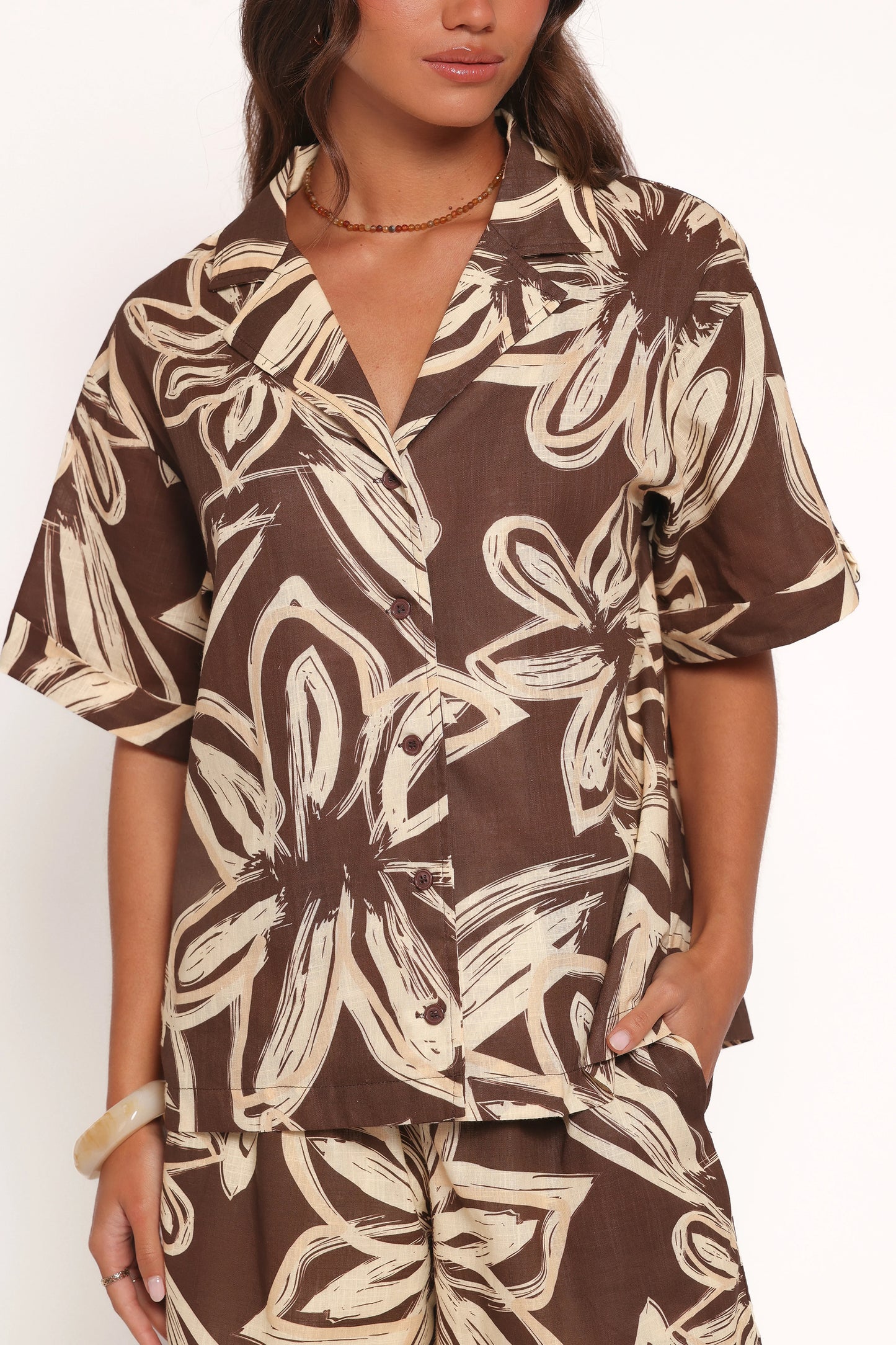 Pacifica Button Up Shirt - Chocolate Floral