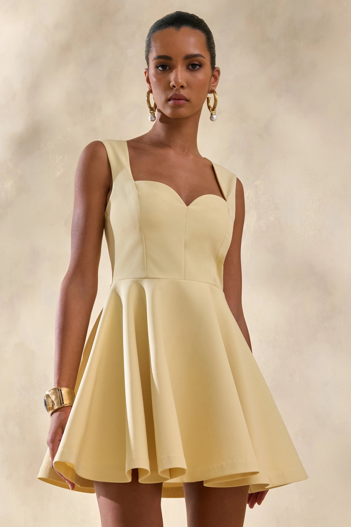 Katya Lemon Sweetheart-Neck Skater Mini Dress