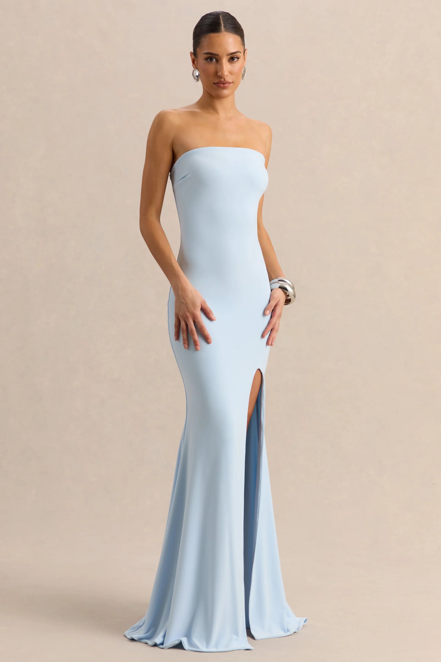 Melva Powder Blue Bandeau Maxi Dress