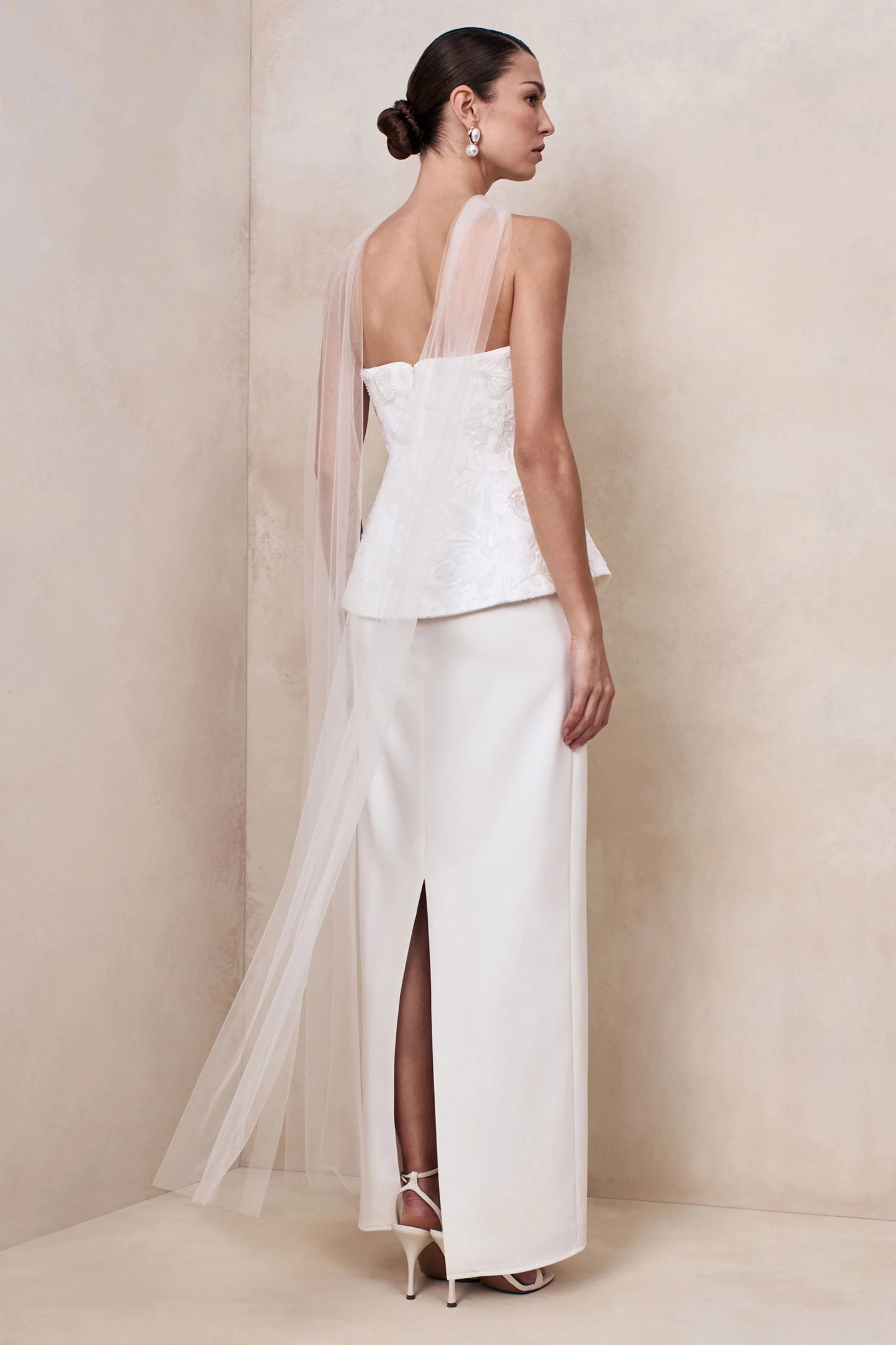 Naira White Satin Bandeau Corset Maxi Dress
