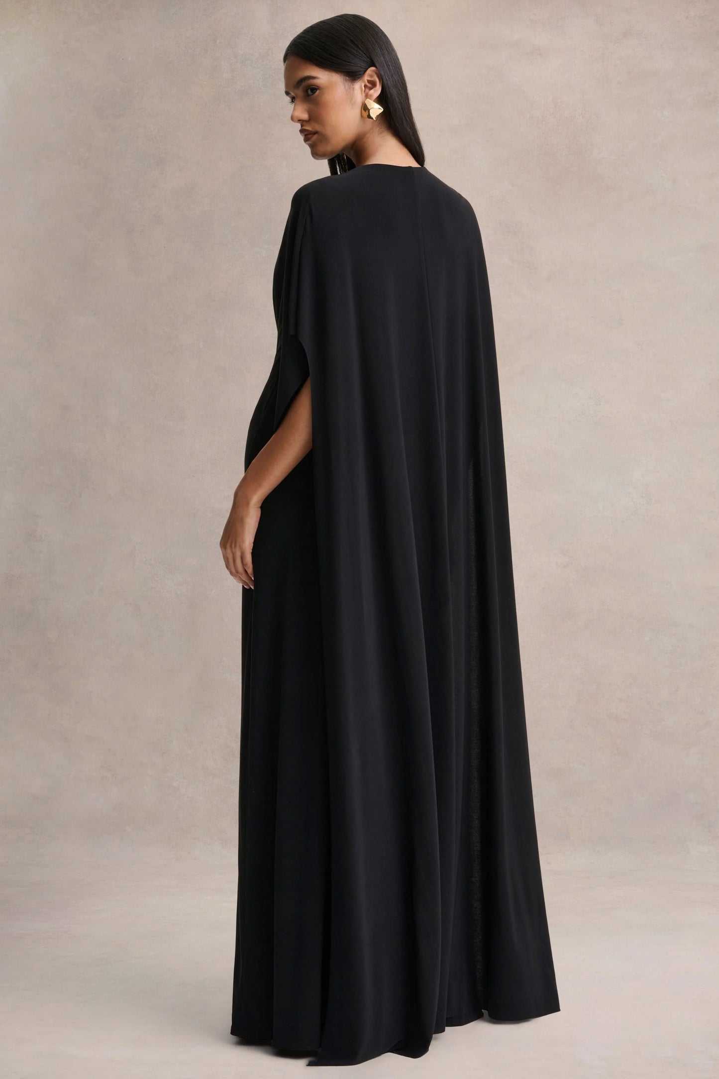 Romilly Black Plunge-Neck Maxi Dress With Gathered Detail
