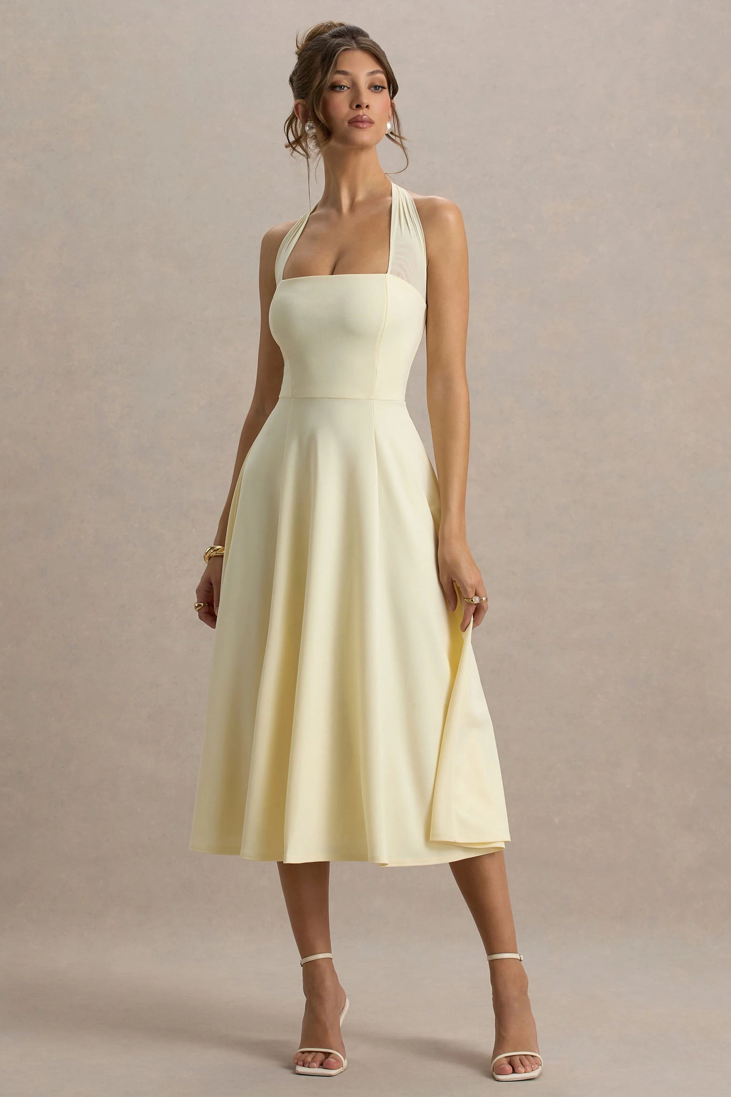 Auburn Pale Lemon Halter-Neck Midi Dress