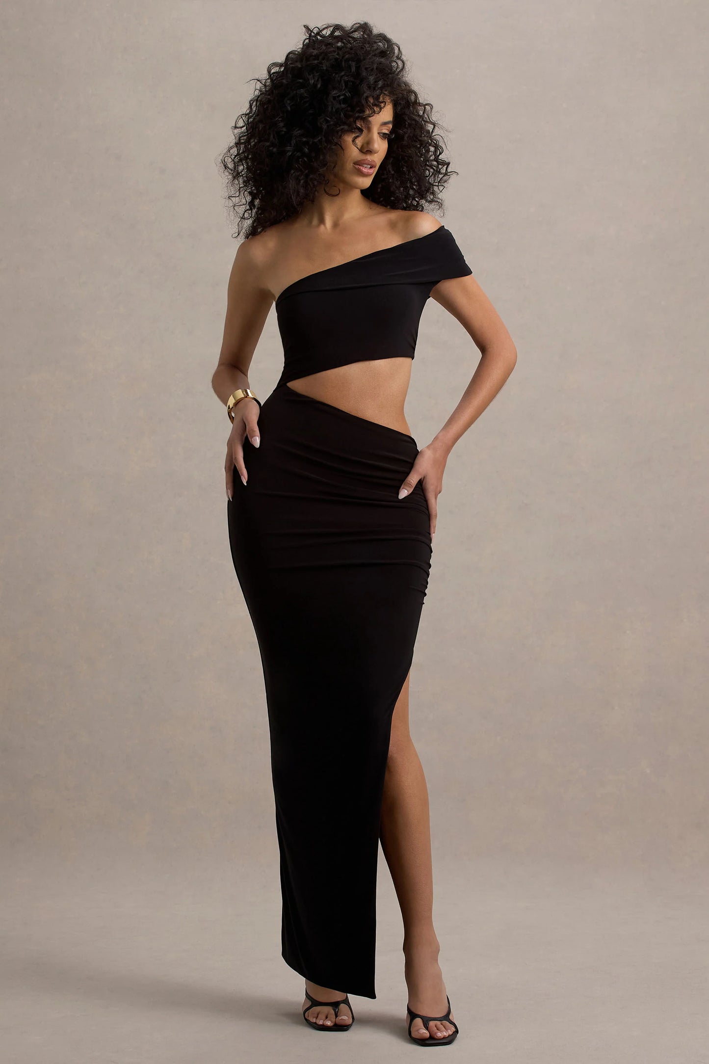 Milos Black One-Shoulder Cut-Out Maxi Dress With Split