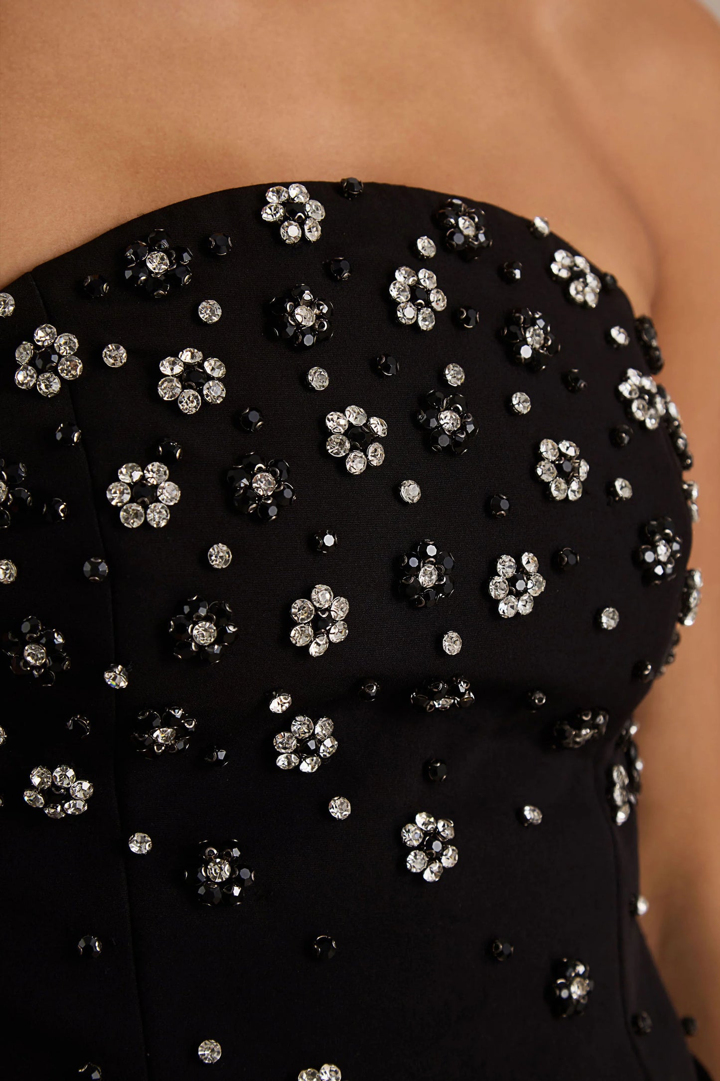 Saphira Black Hand-Embellished Bandeau-Neck Maxi Dress