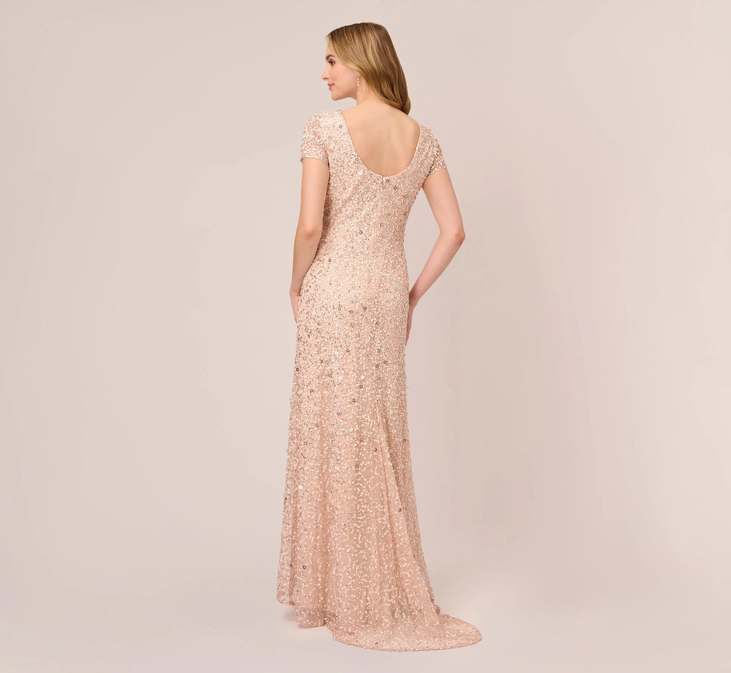 Scoop Back Sequin Gown In Blush
