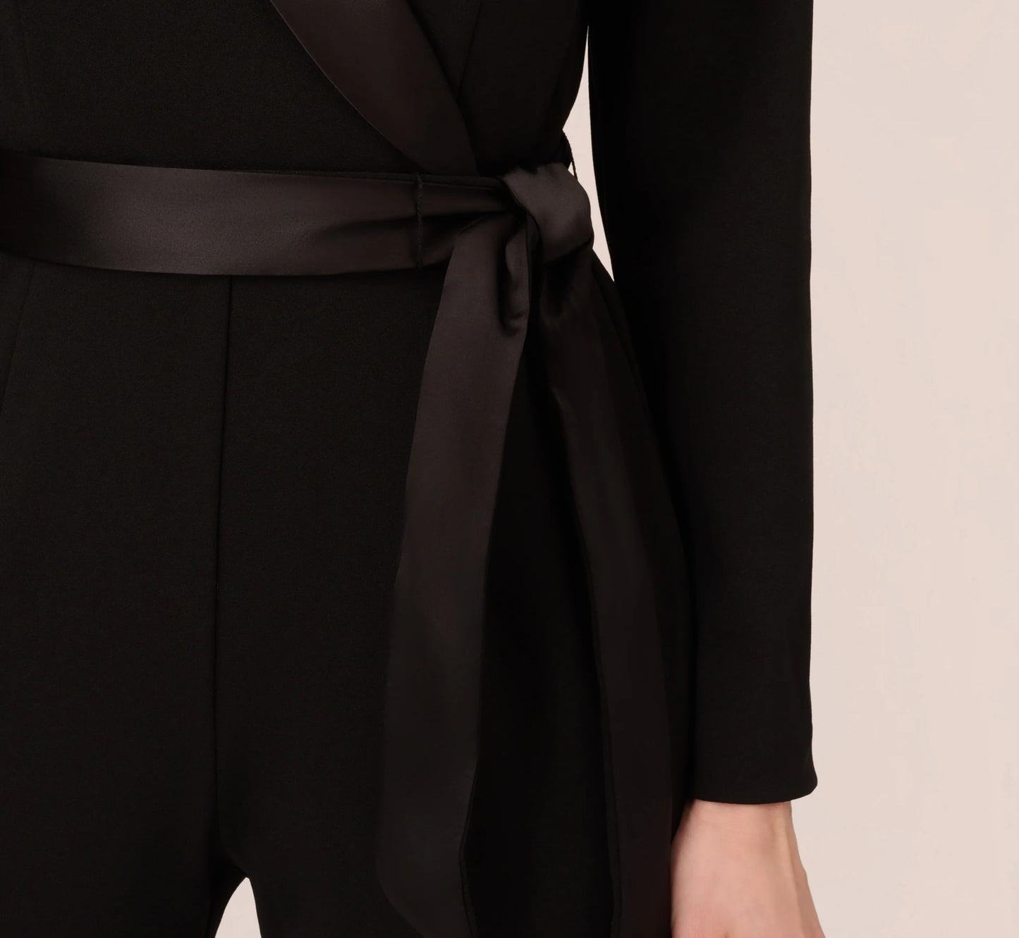 Long Sleeve Crepe Jumpsuit With Tuxedo Collar In Black
