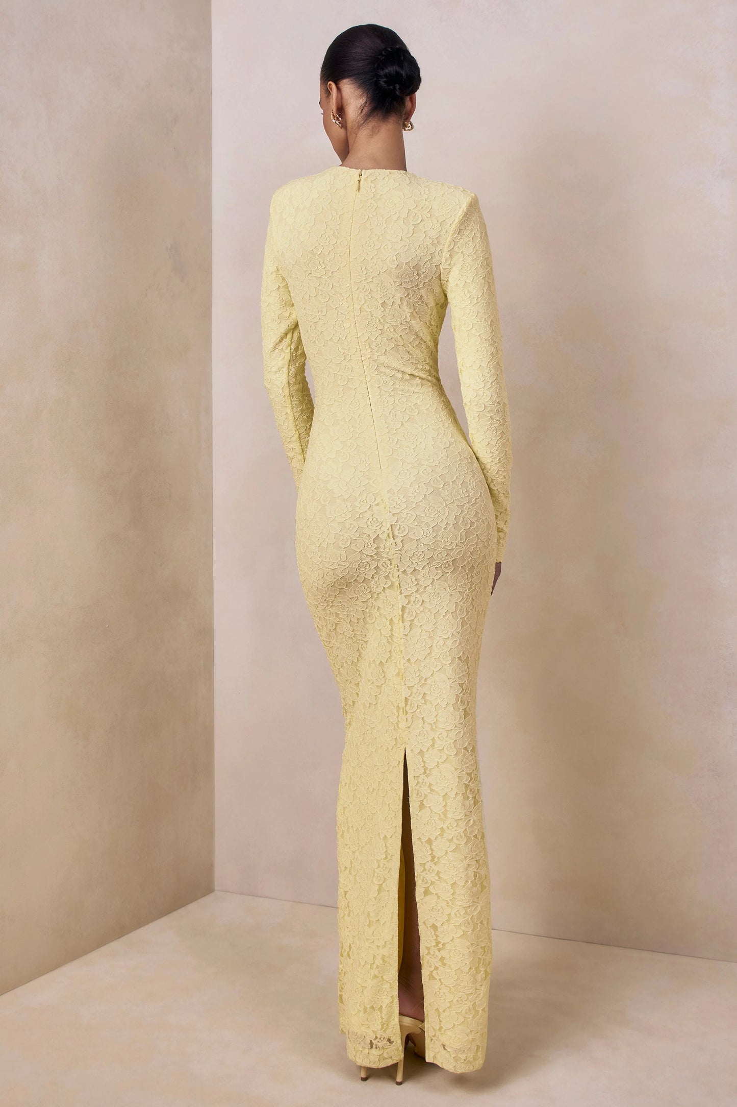 Evangela Lemon Lace Crew-Neck Maxi Dress With Wrap-Detail