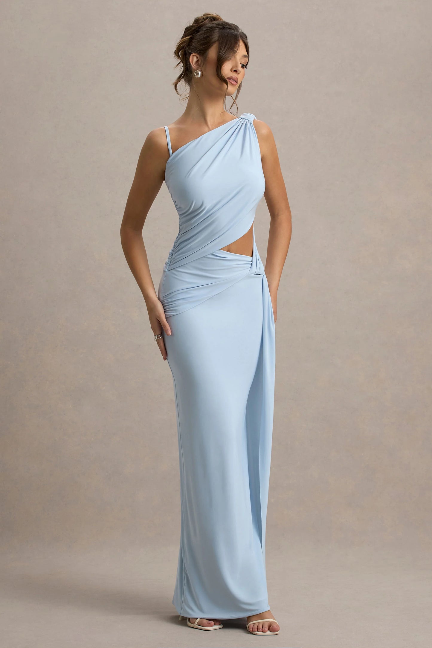 Storm Powder Blue Asymmetric Maxi Dress With Cut-Out Details