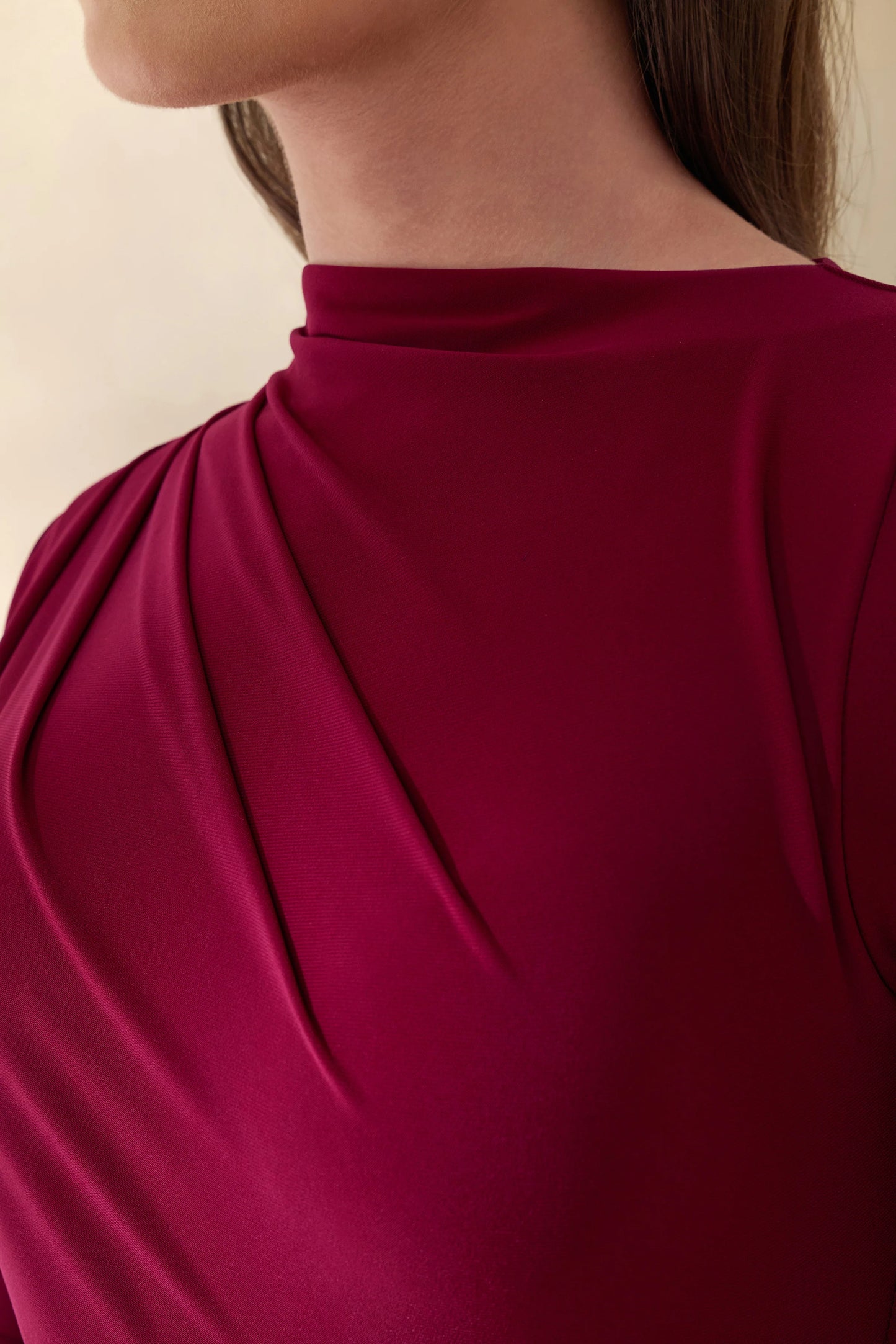 Karessa Berry High-Neck Maxi Dress With Gathered Detailing And Front-High Split