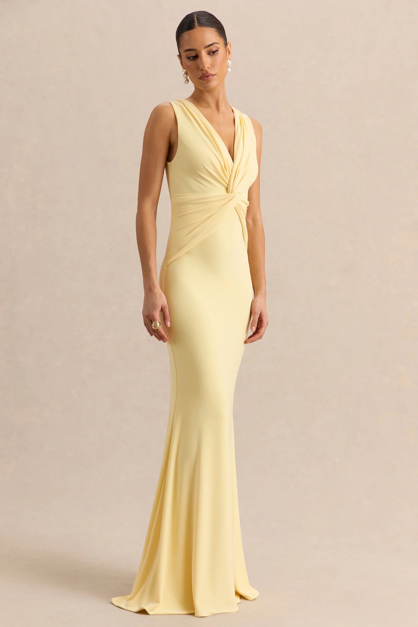 Holly Lemon Plunge-Neck Maxi Dress With Twist-Detail