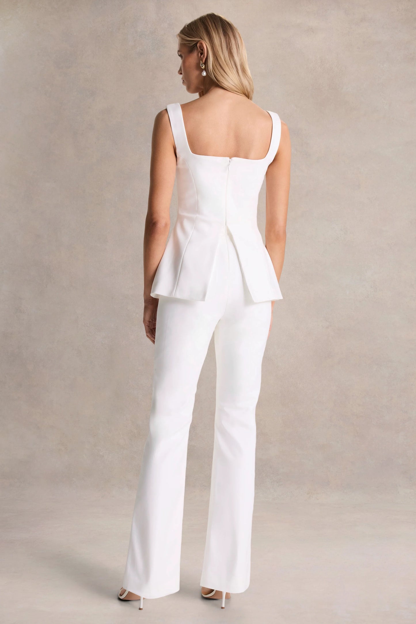 Aceline White Square-Neck Tailored Jumpsuit