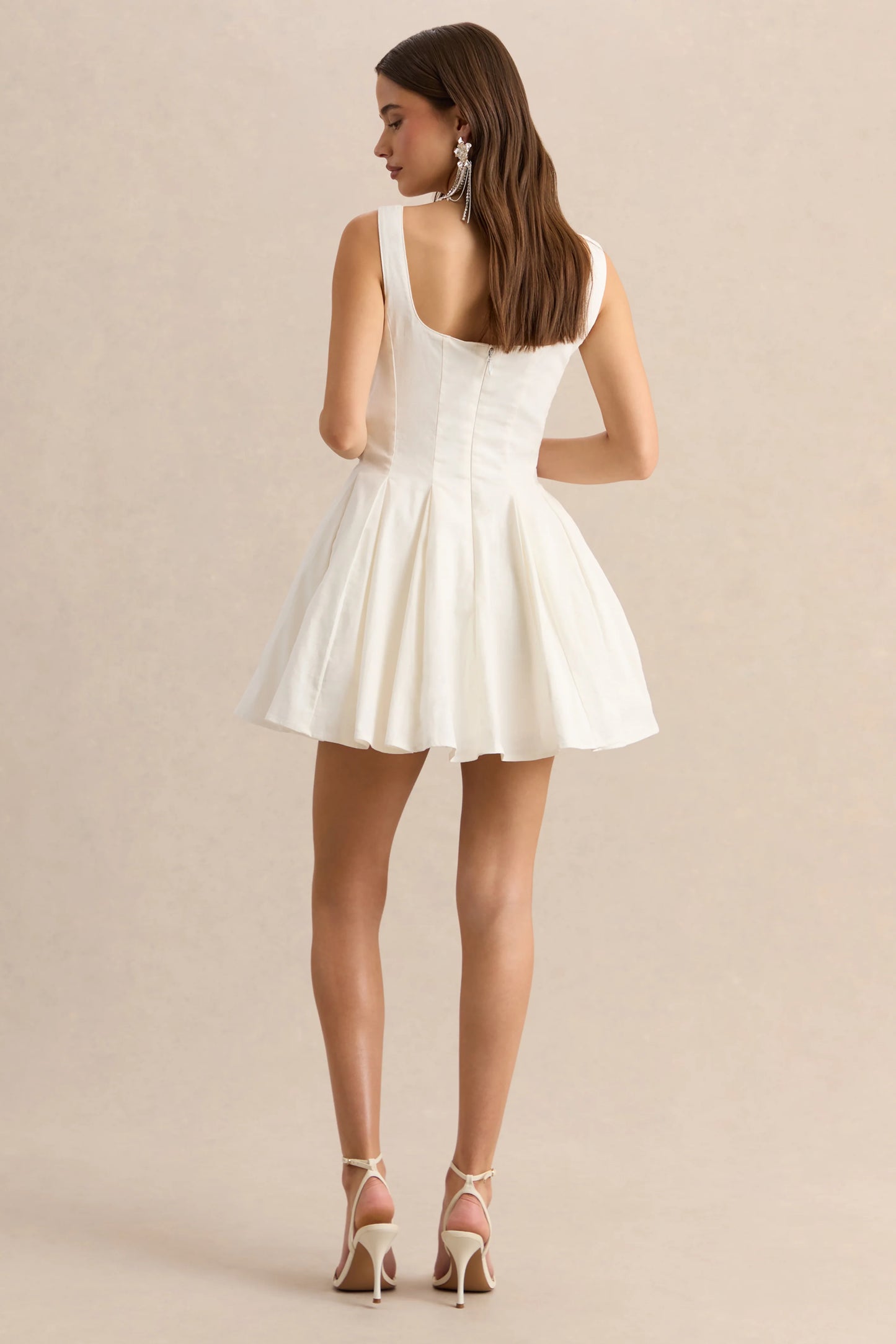 Brioria White Square-Neck Skater Mini Dress