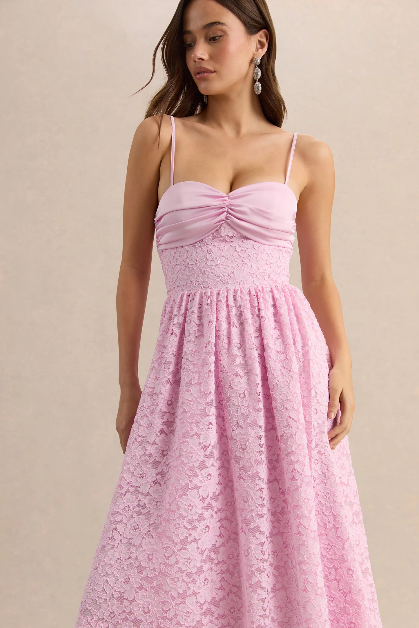 Gloriana Pink Lace Sweetheart-Neck Midi Dress