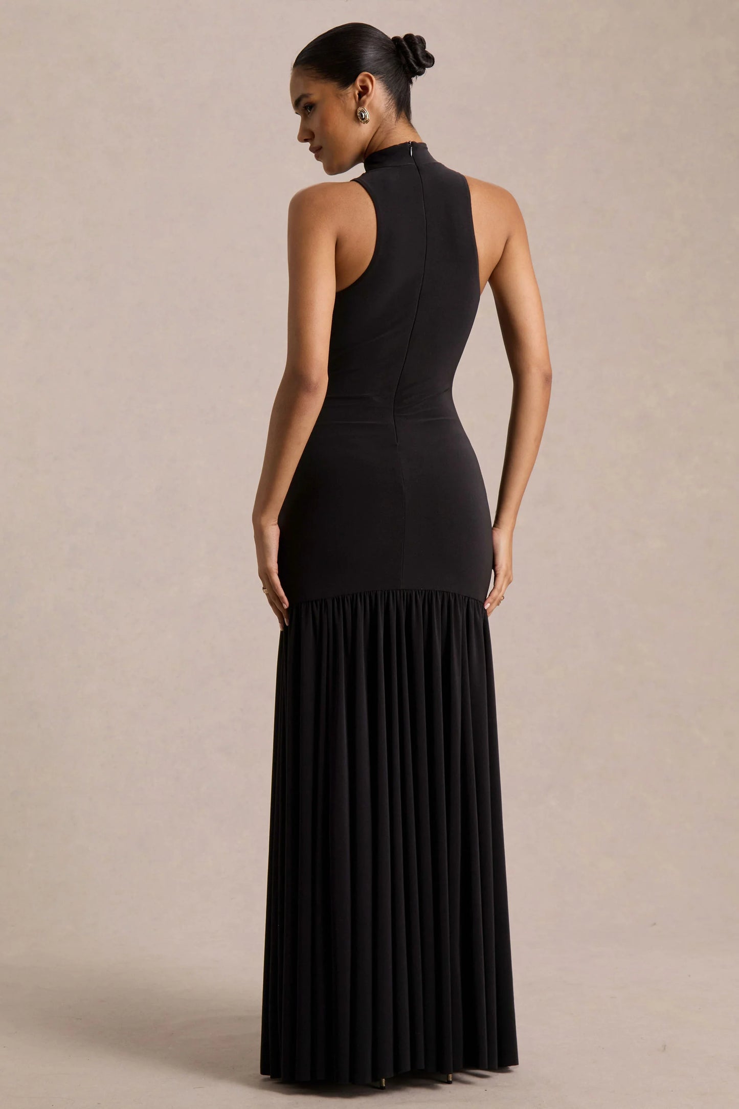 Tasmin Black High-Neck Maxi Dress With Drop-Waist
