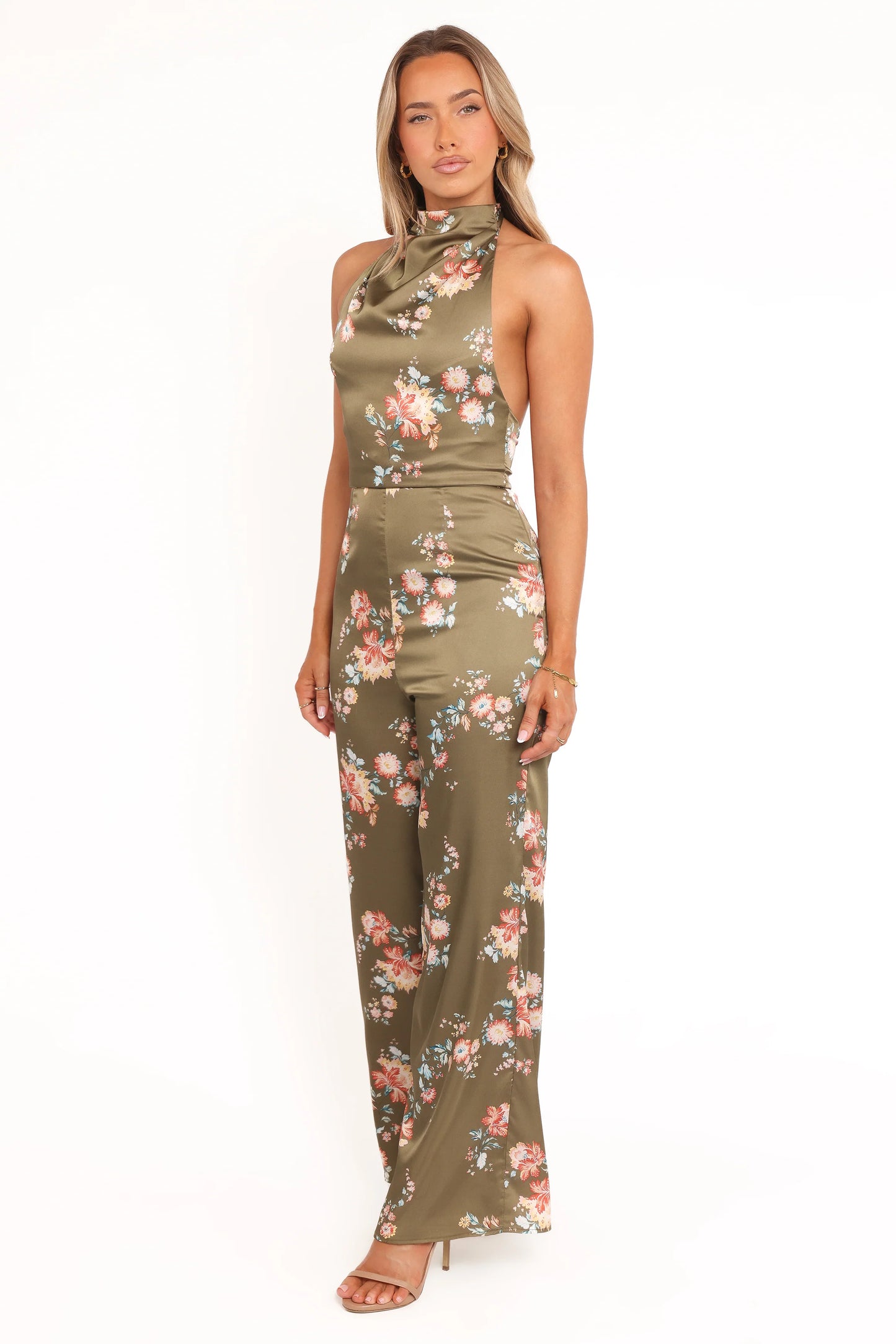 Holly Halterneck Jumpsuit - Olive Floral