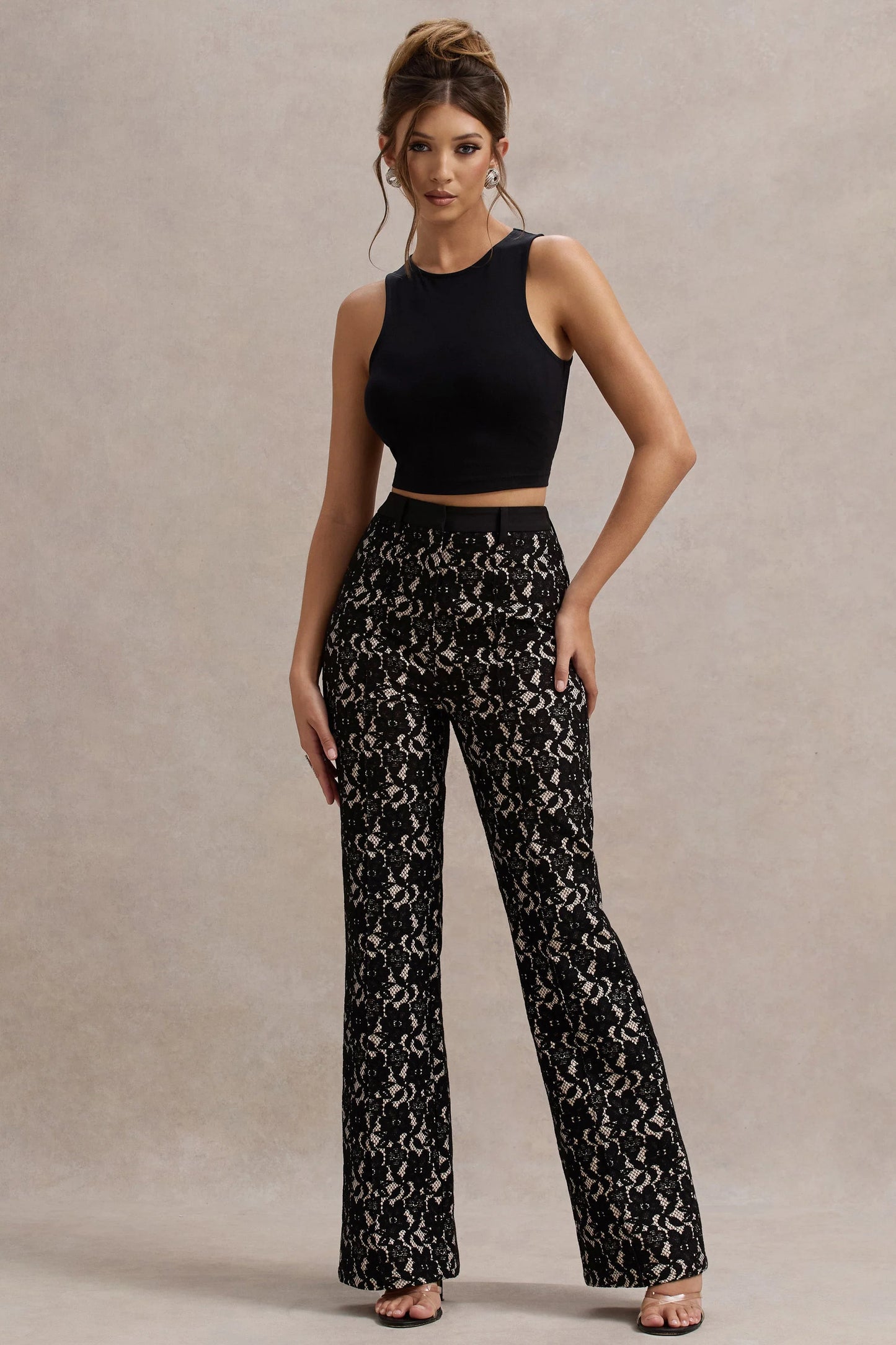 Jordanne Black Lace Flared-Leg Trousers