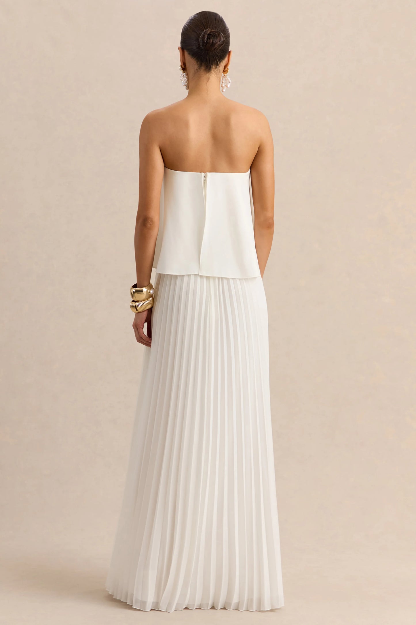 Saralyn White Bandeau Maxi Dress With Pleated-Skirt