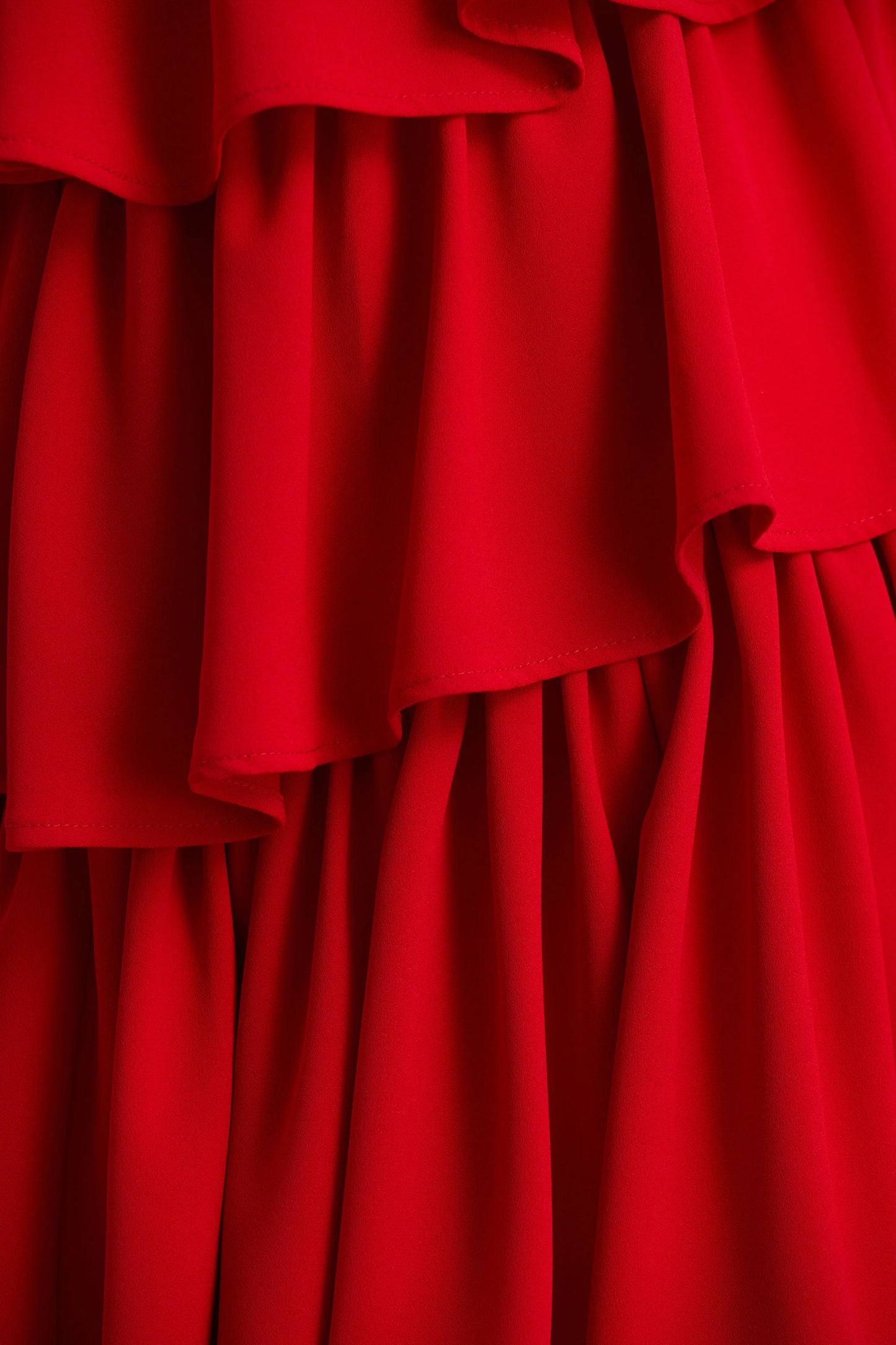 Bogota Red Plunge-Neck Maxi Dress With Ruffling Details And Front High Split