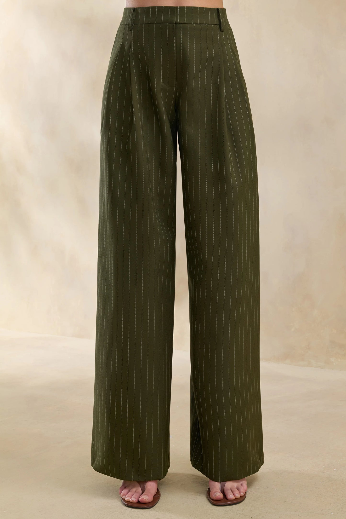 Hesper Olive Pinstripe Wide-Leg Tailored Trouser