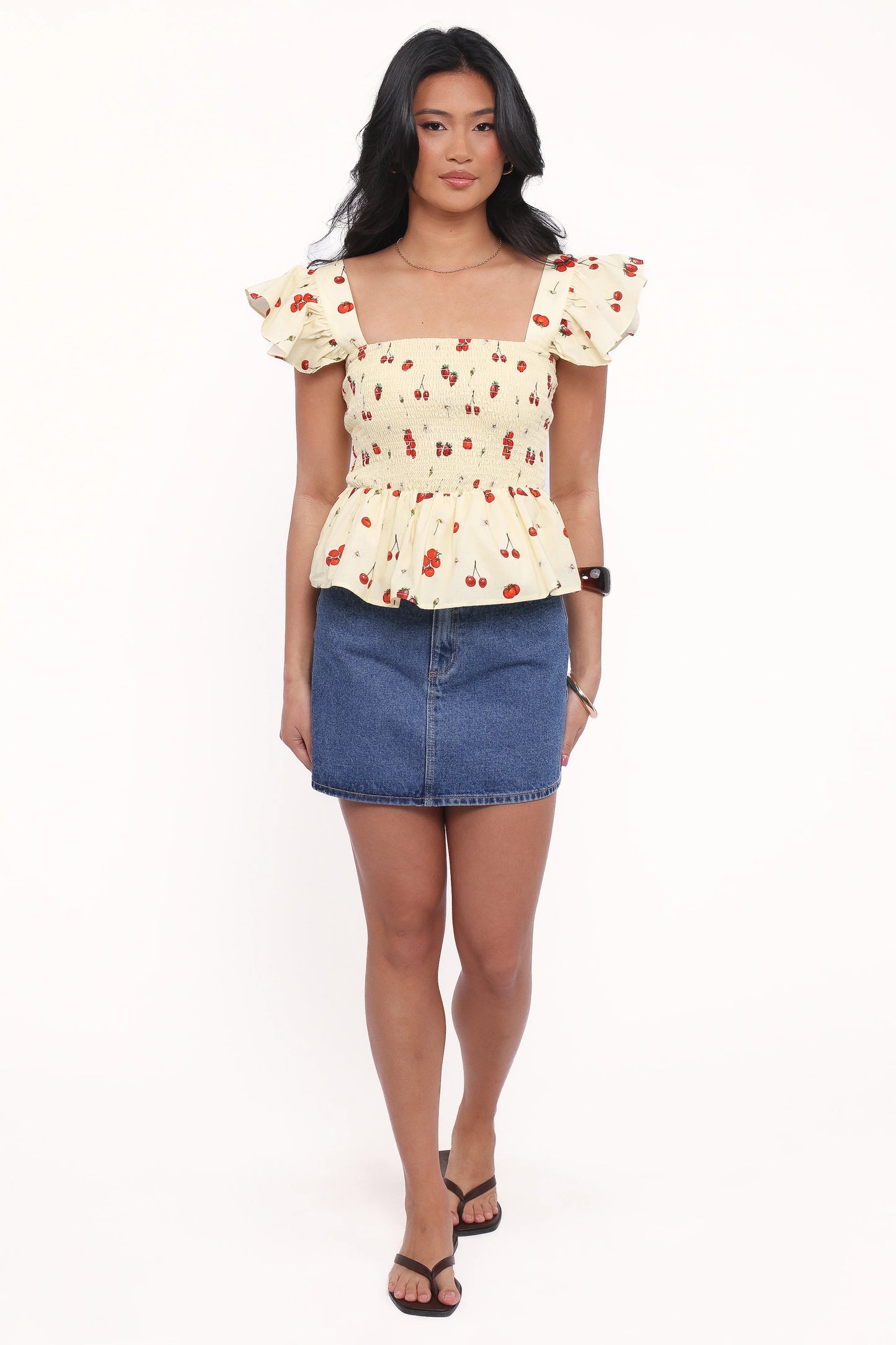 Remira Smocked Ruffle Top - Yellow Cherry