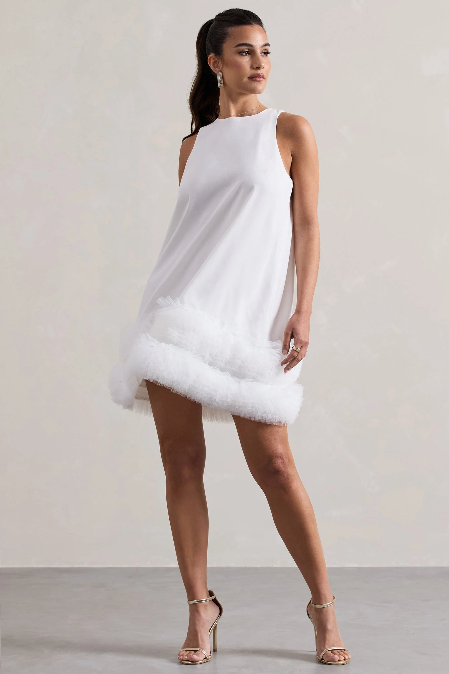 Raise A Glass White A-Line Mini Dress With Tulle Hem