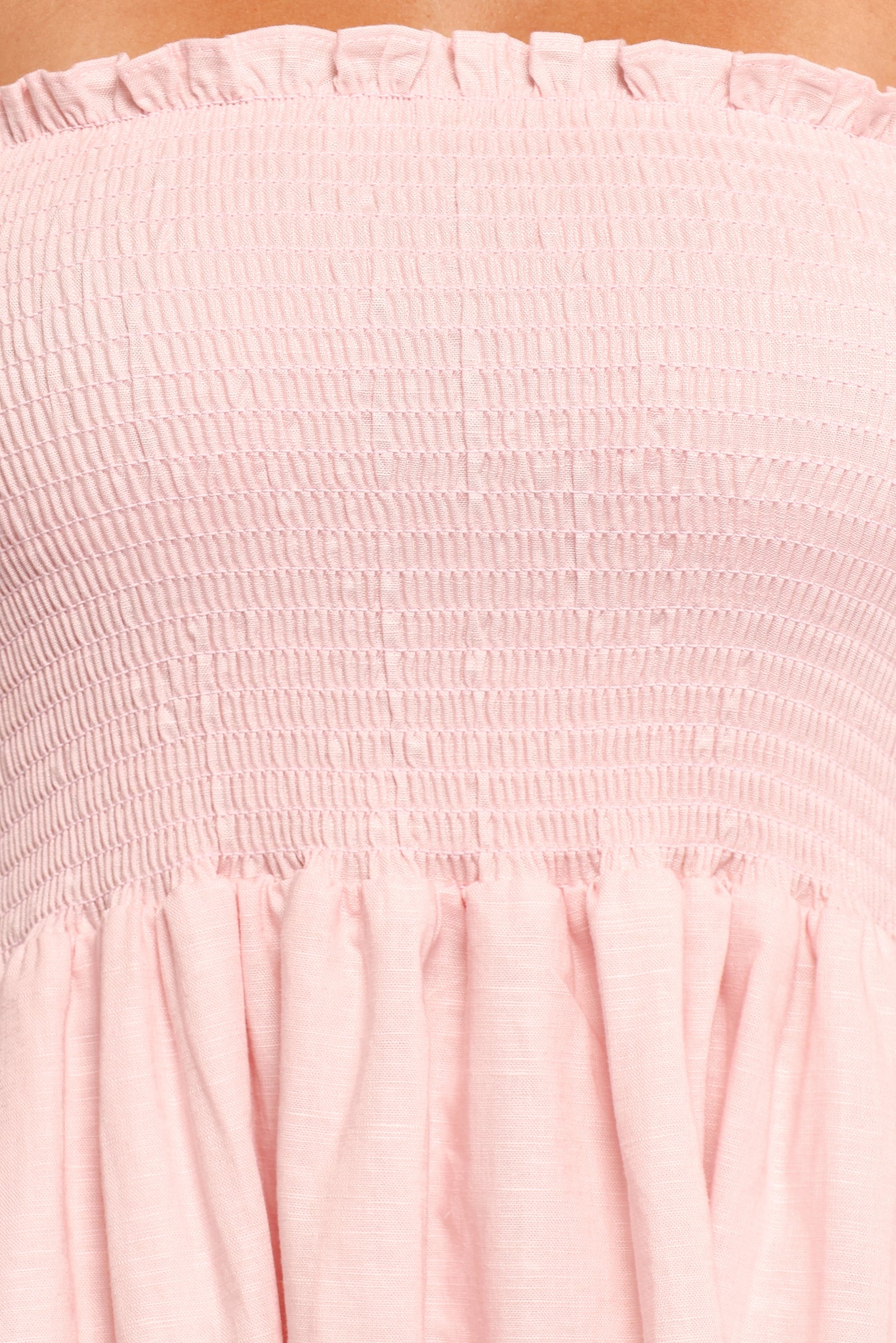 Domenica Shirred Long Sleeve Midi Dress - Pink