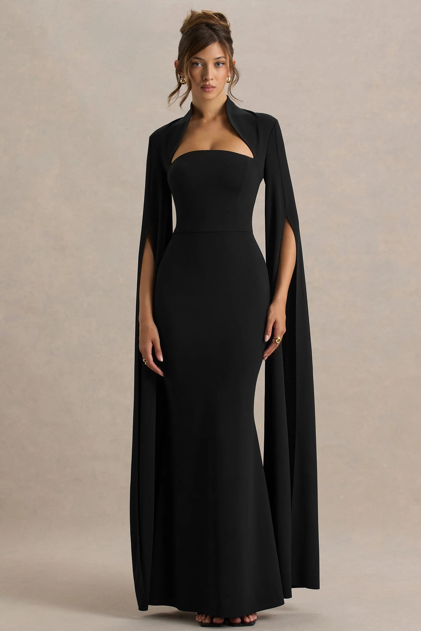 Esme Black Square-Neck Maxi Dress With Cape Sleeves