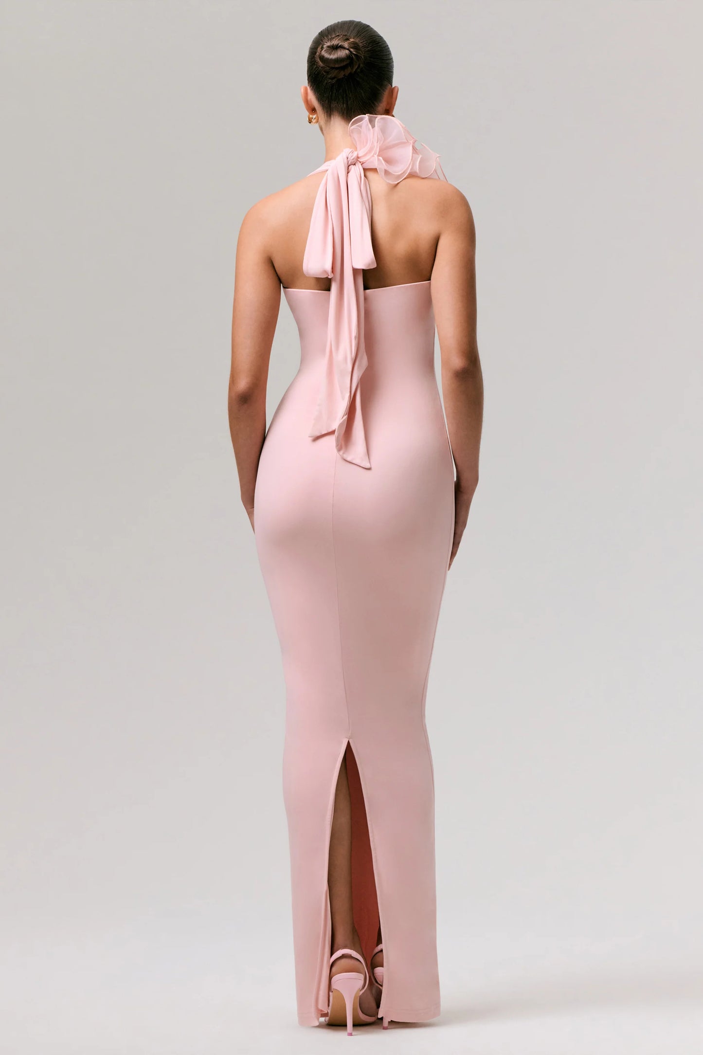 Harriet Pink Plunge-Neck Maxi Dress With Floral Detail