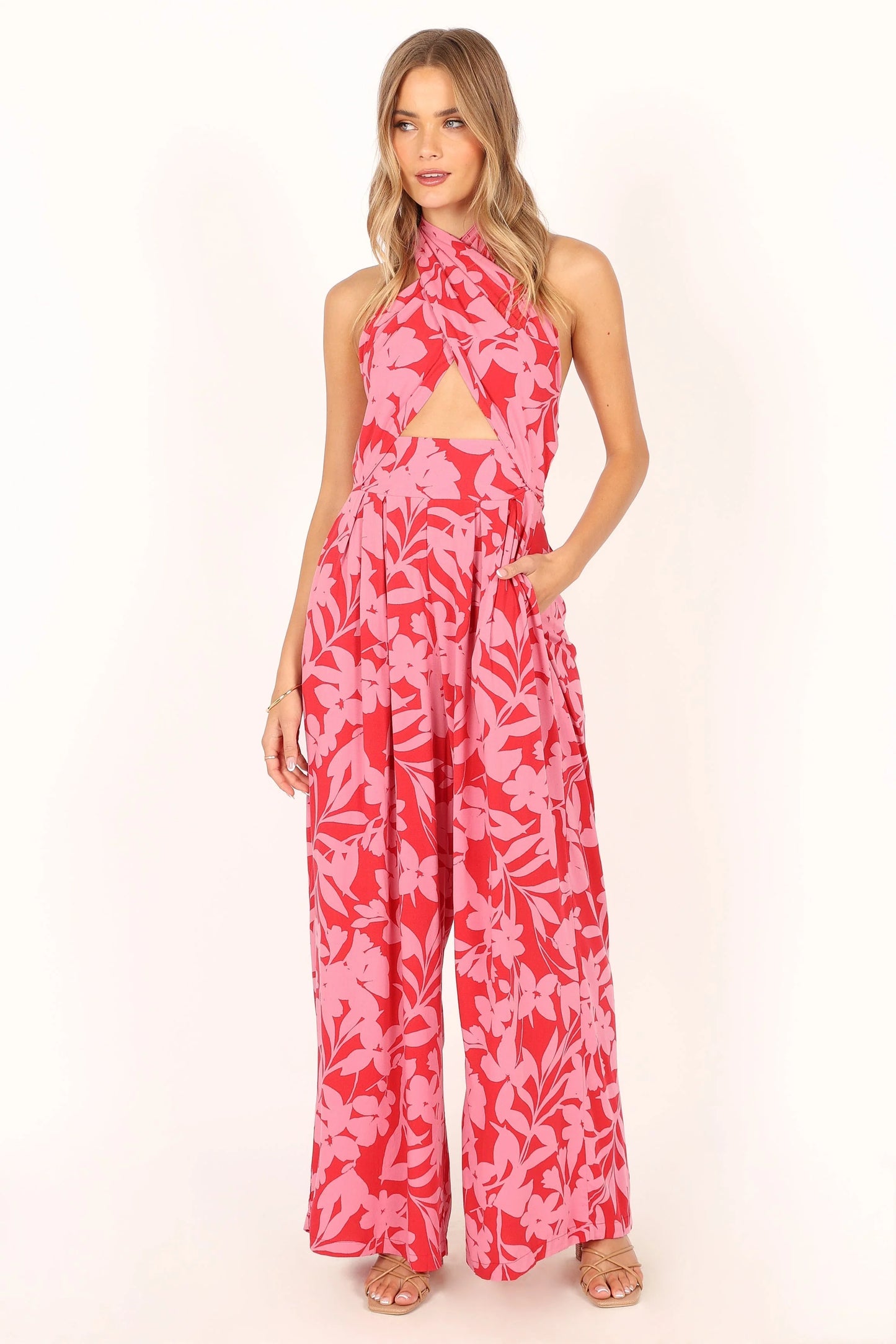 LeLe Halter Jumpsuit - Red/Pink