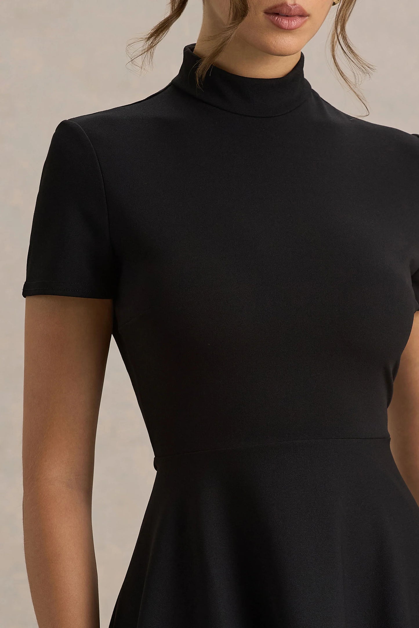 Bellona Black High-Neck High-Low Midi Dress
