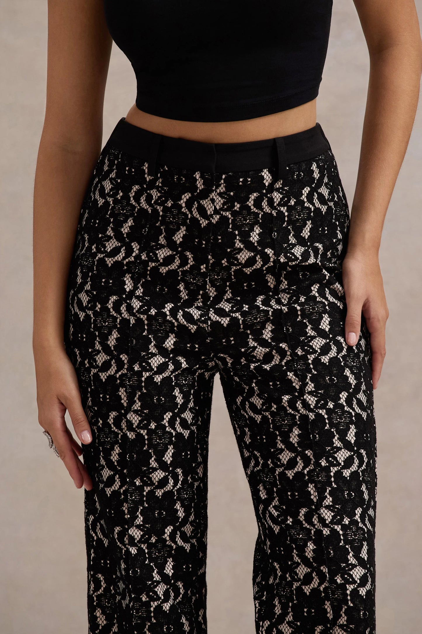 Jordanne Black Lace Flared-Leg Trousers