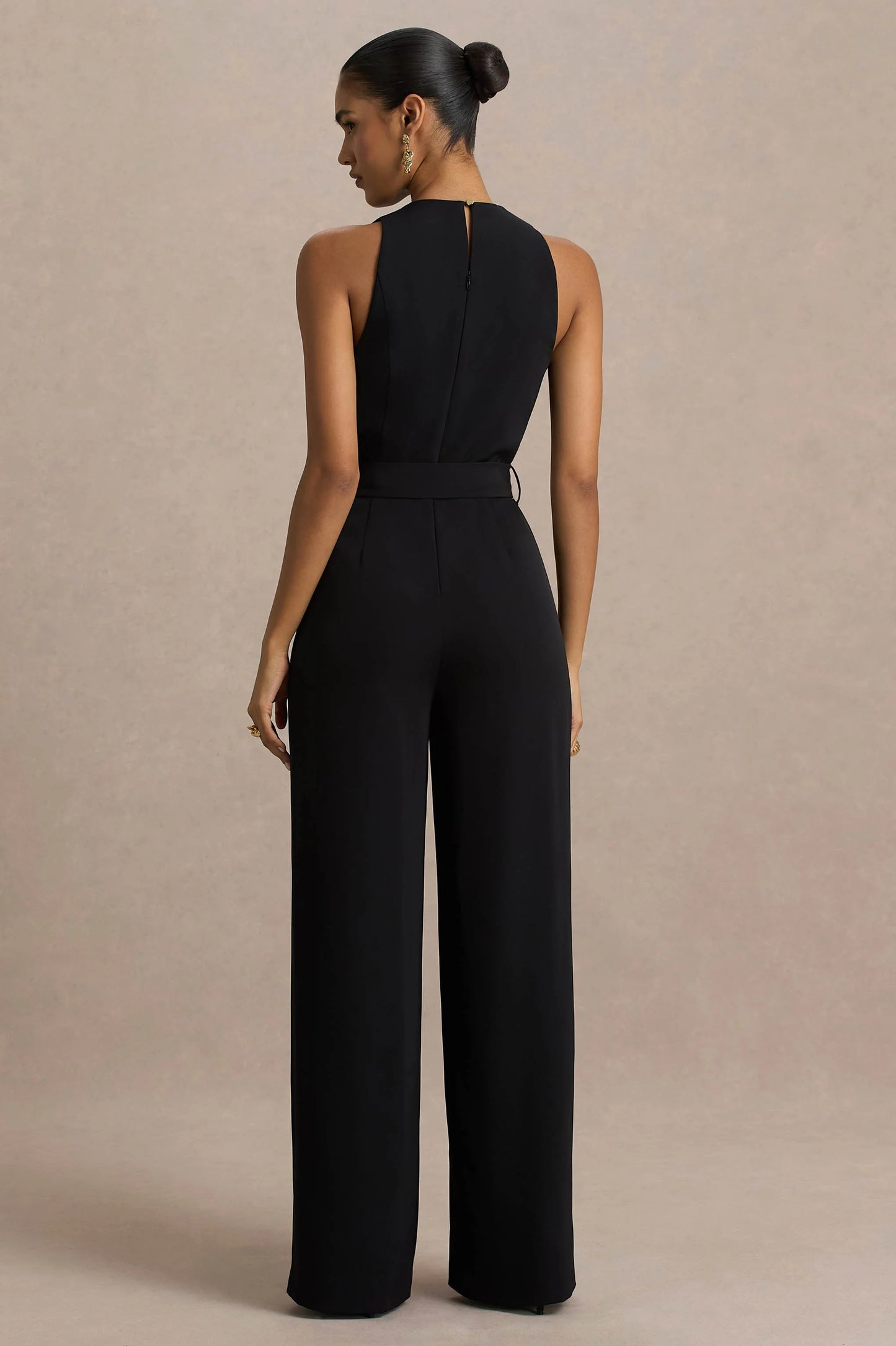 Corina Black Cowl-Neck Jumpsuit With Tie-Detail