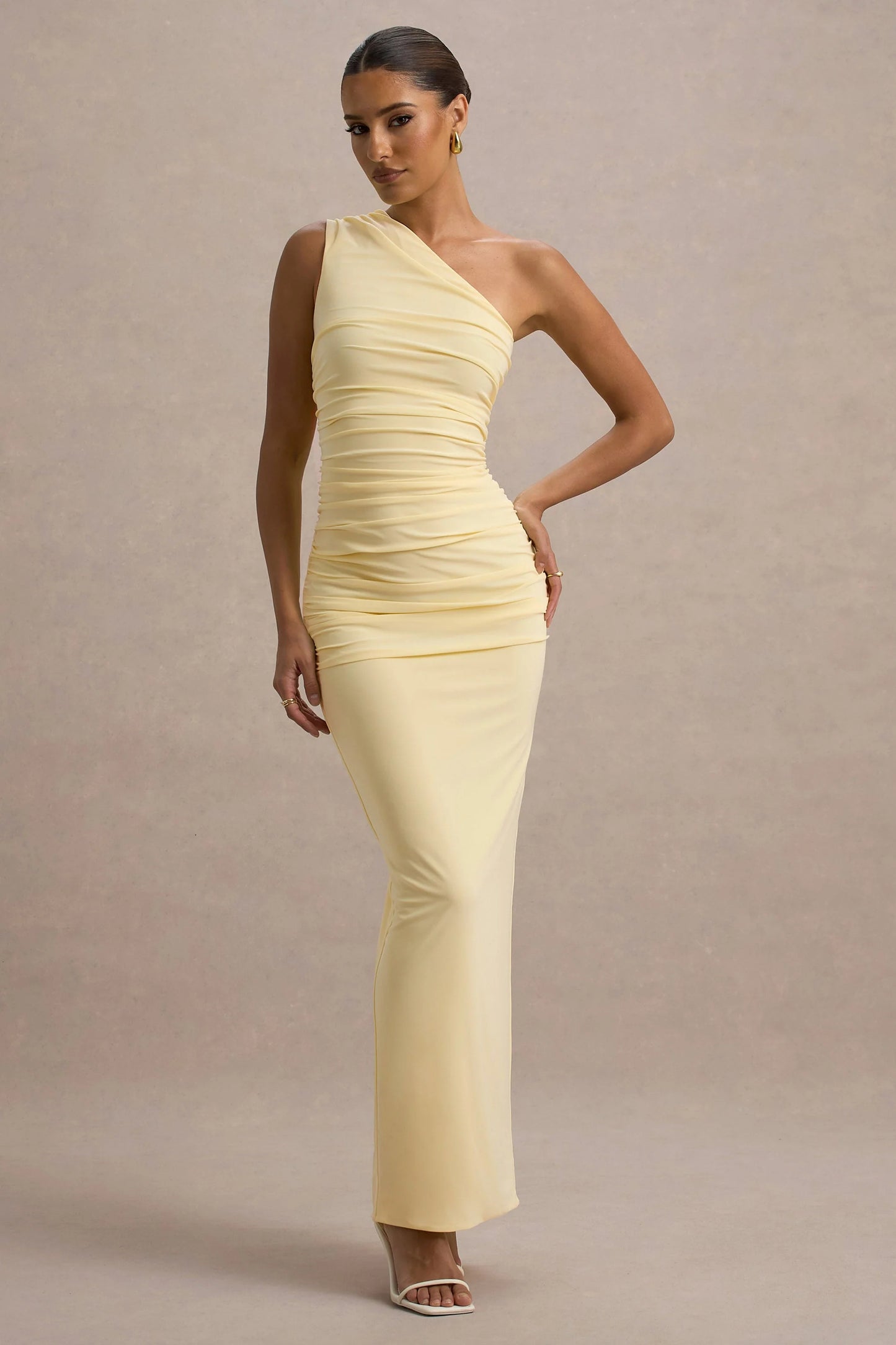 Dalarie Pale Lemon One-Shoulder Gathered Maxi Dress