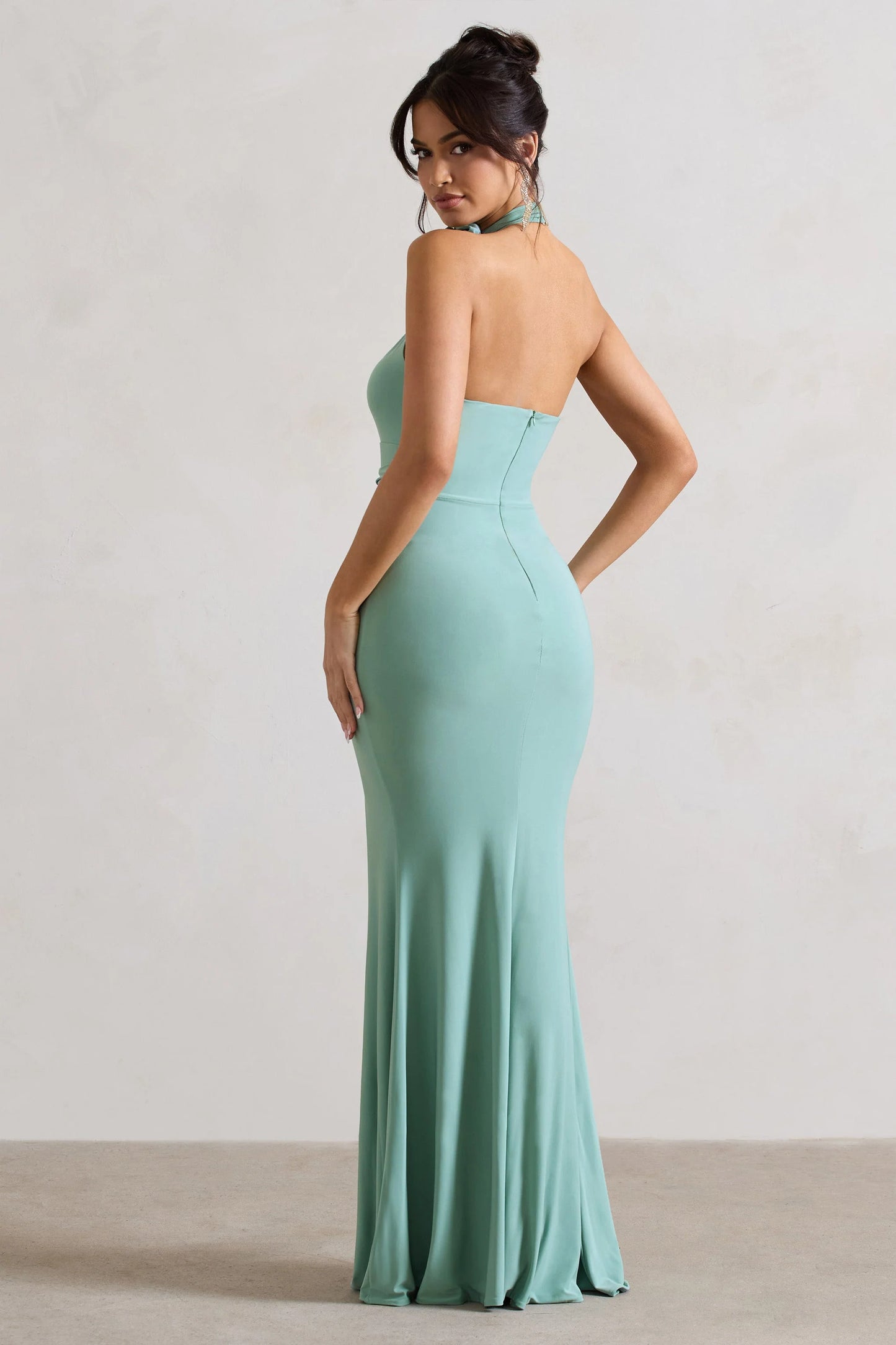 Kira Sage Halter-Neck Cut-Out Split Maxi Dress With Flowers