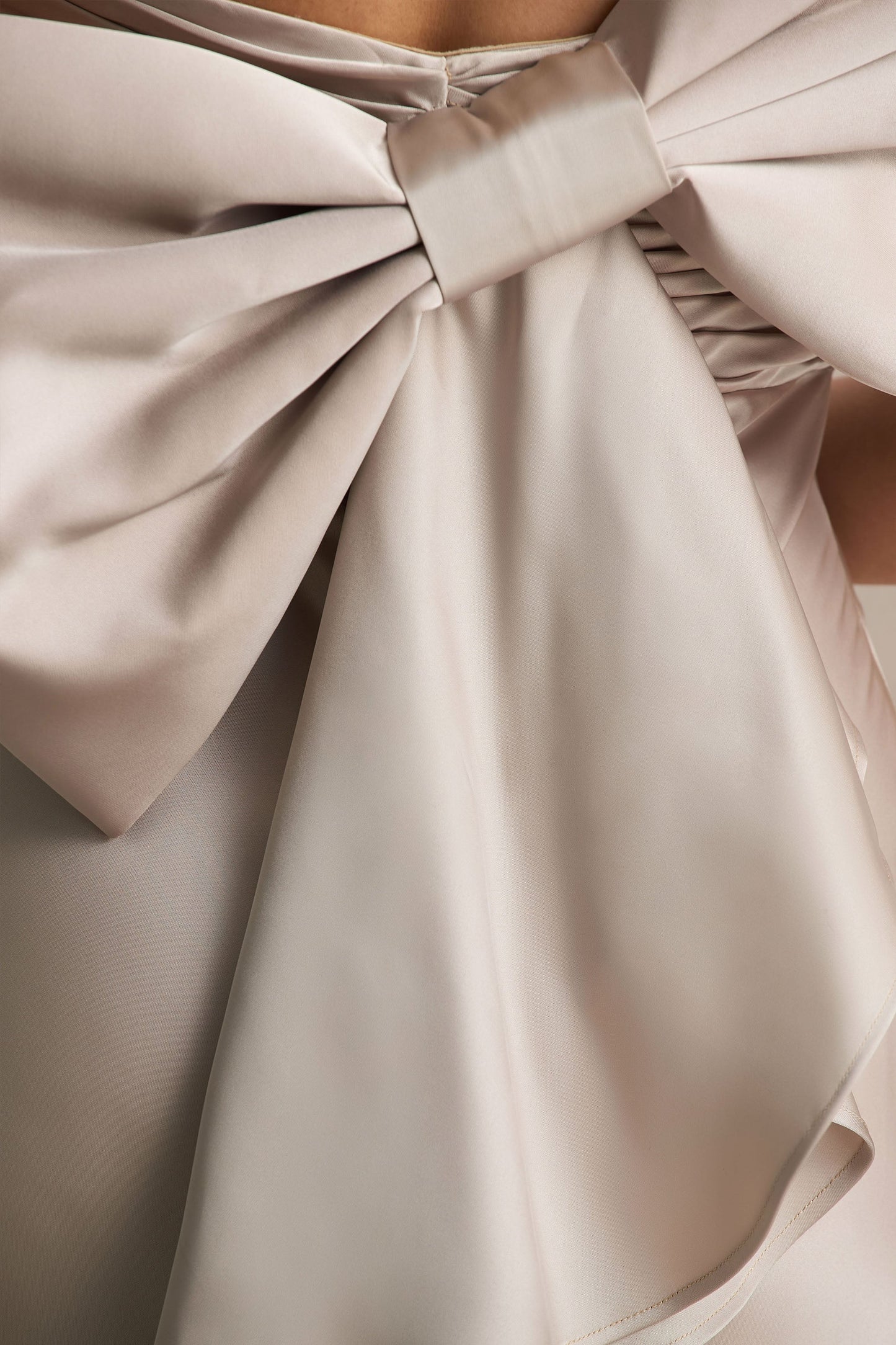 Talulla Champagne Satin Bandeau Maxi Dress With Ruffled Detail
