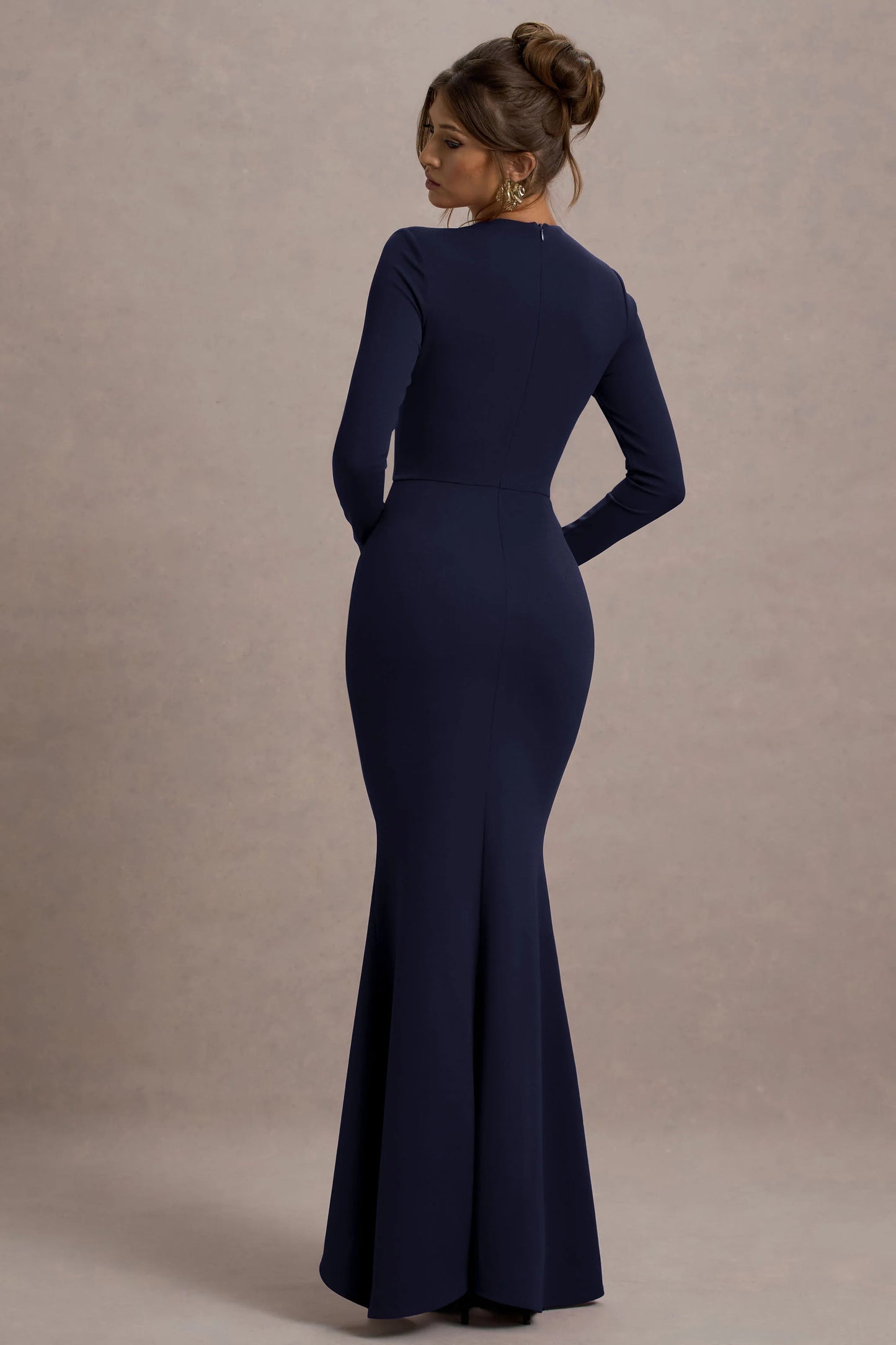 Alayna Navy Long-Sleeve Maxi Dress With Ruffled Split