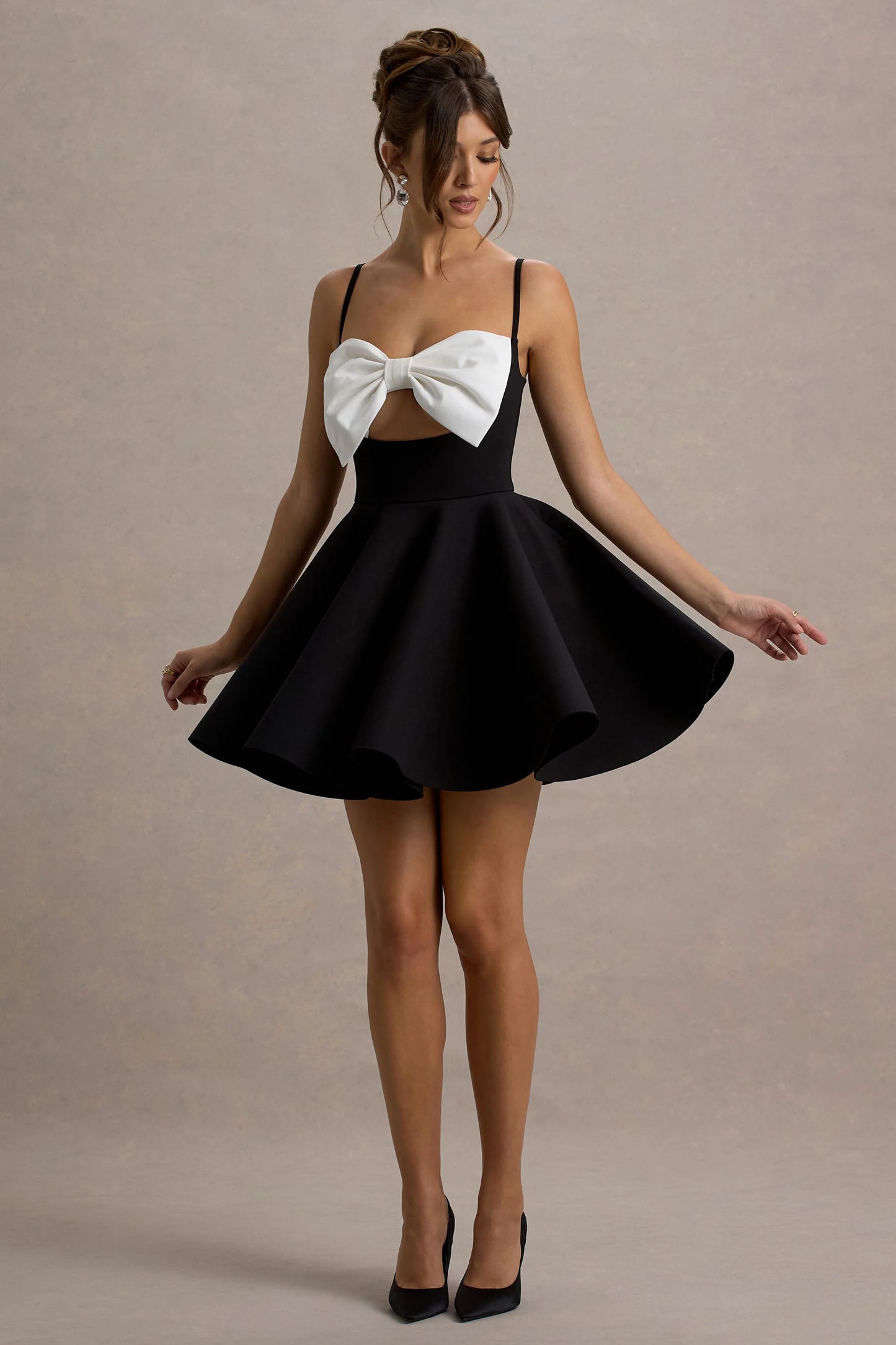 Yasmina Black & White Bow Skater Mini Dress