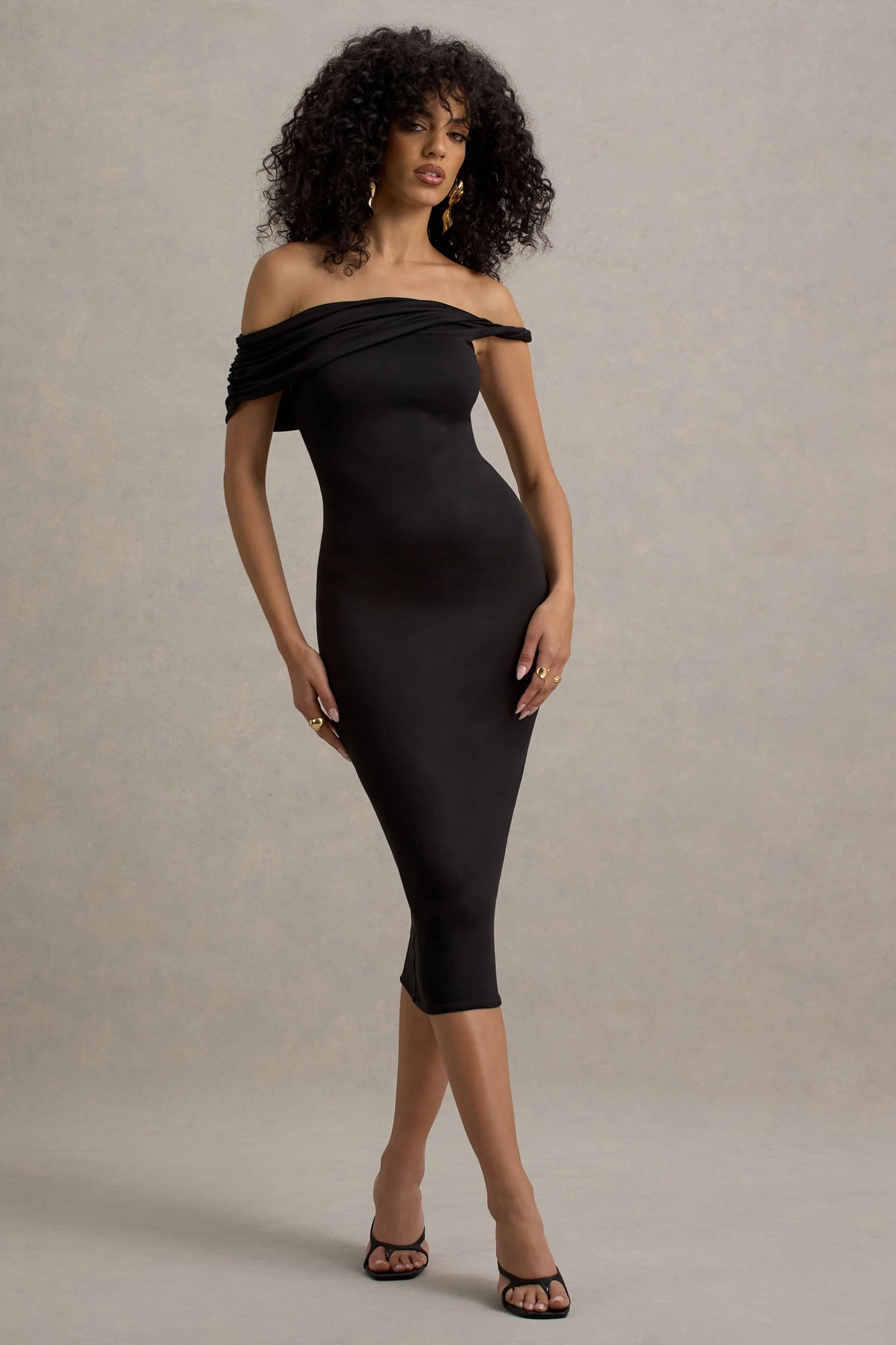 Skye Black Twisted Bardot Midi Dress