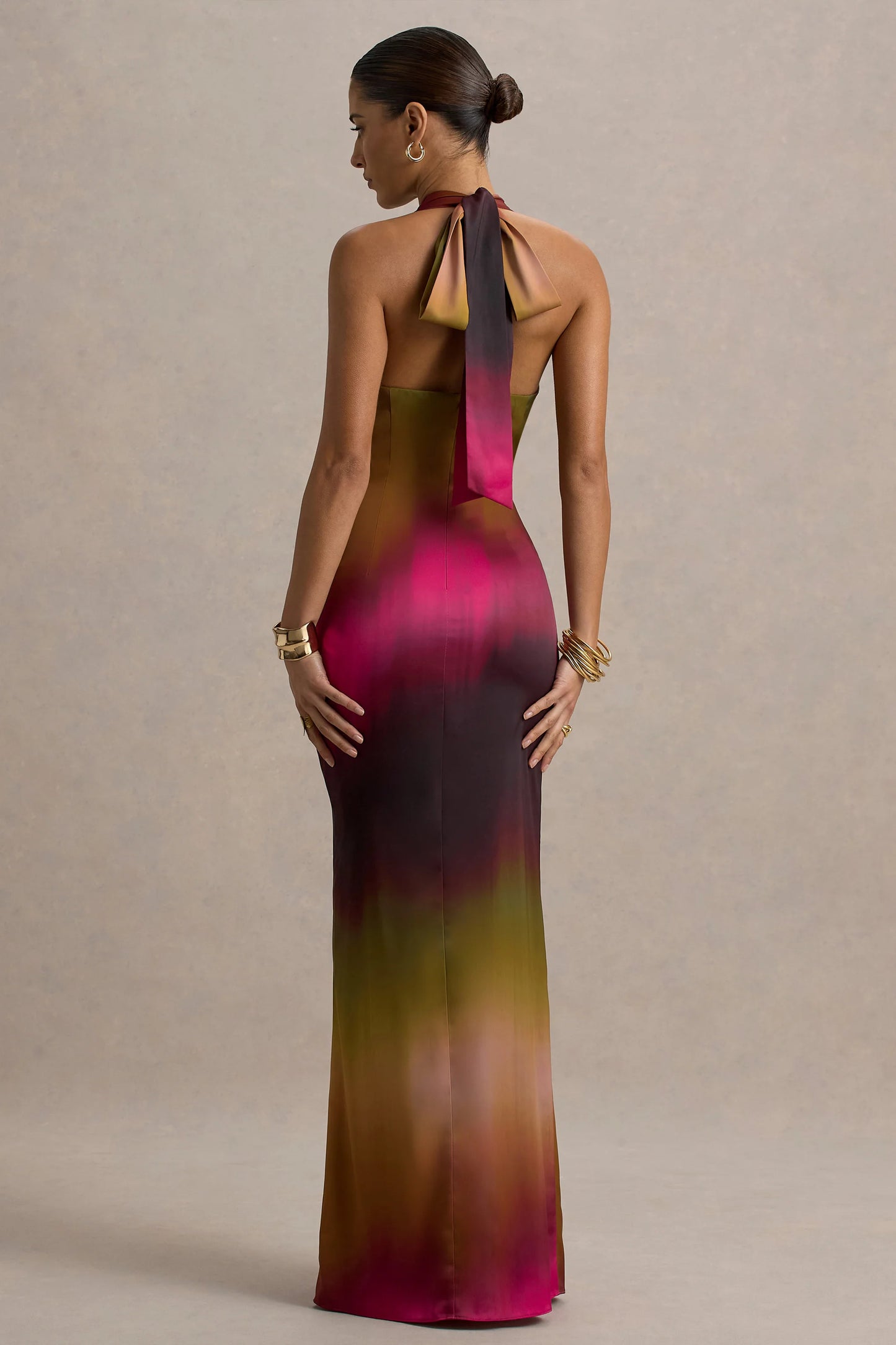 Fiorella Ombre Print Cowl-Neck Split Maxi Dress
