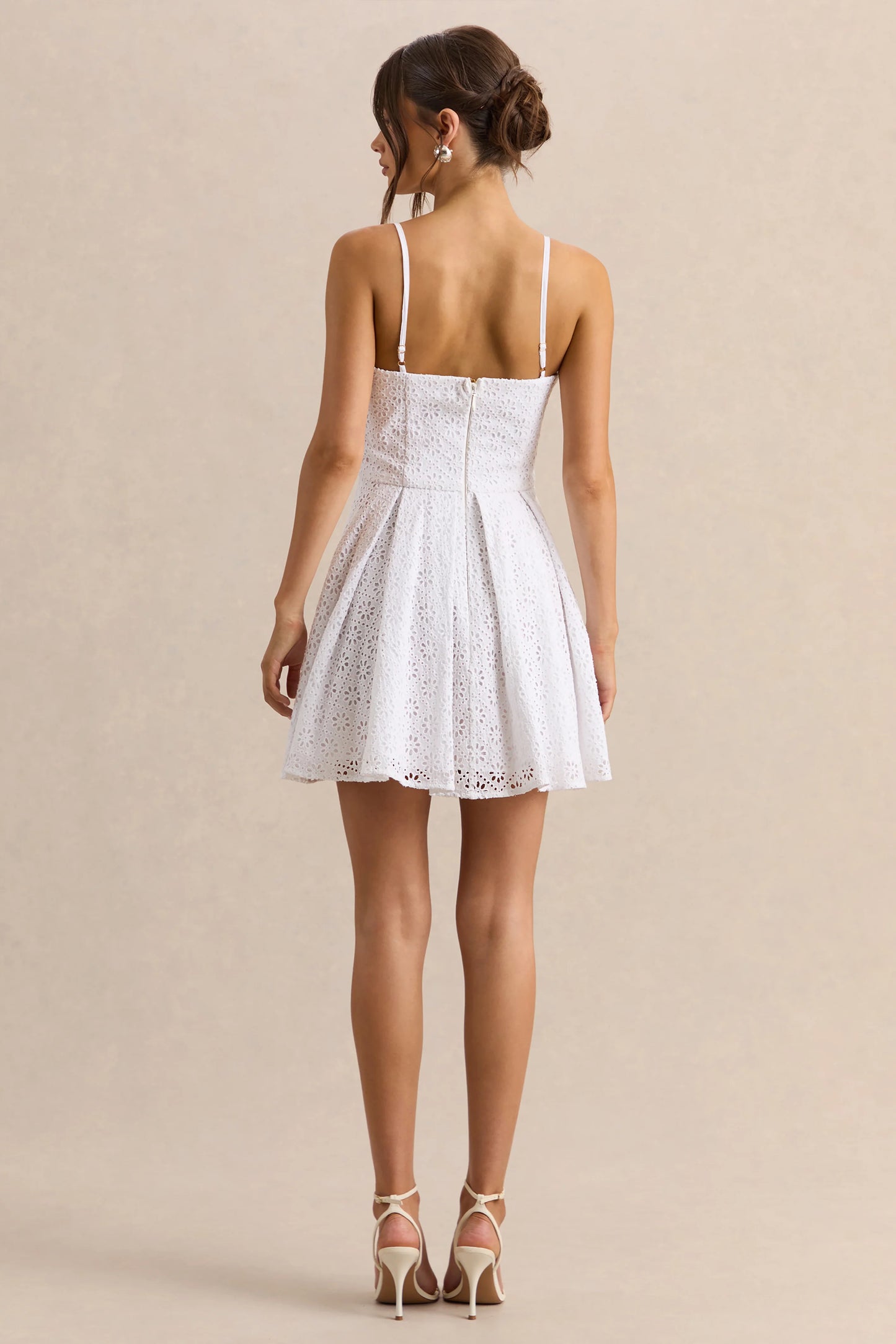 Elina White Square-Neck Mini Dress With Bow Detail