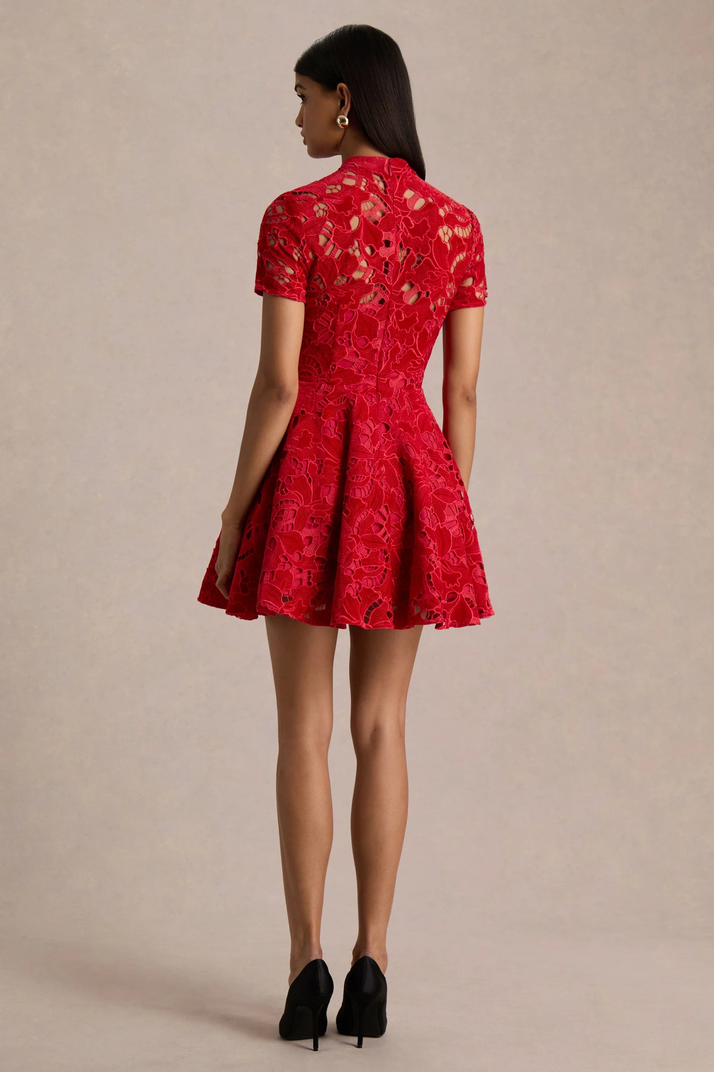 Roam Red Lace High-Neck Mini Dress