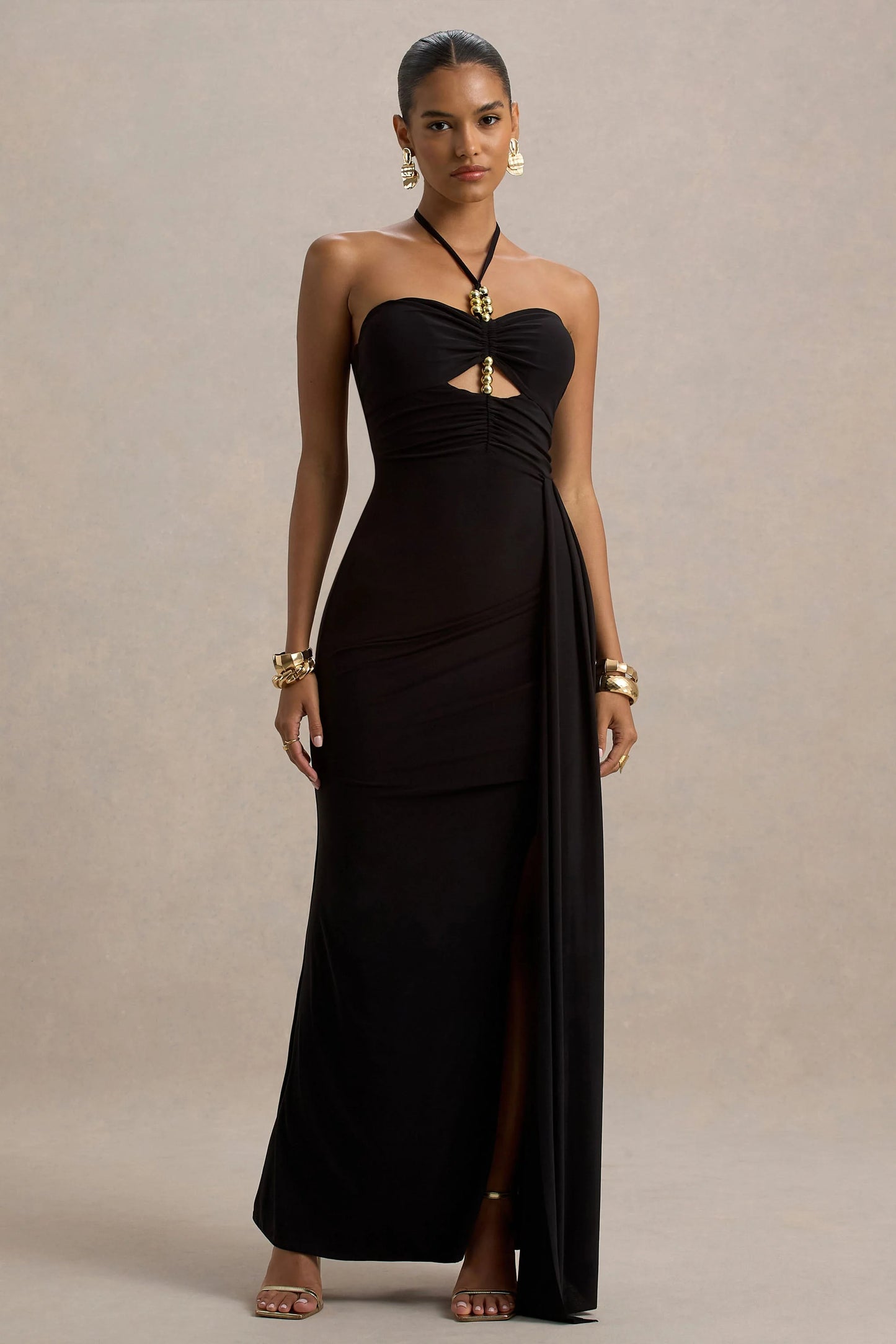 Mohito Black Halter-Neck Cut-Out Maxi Dress With Split
