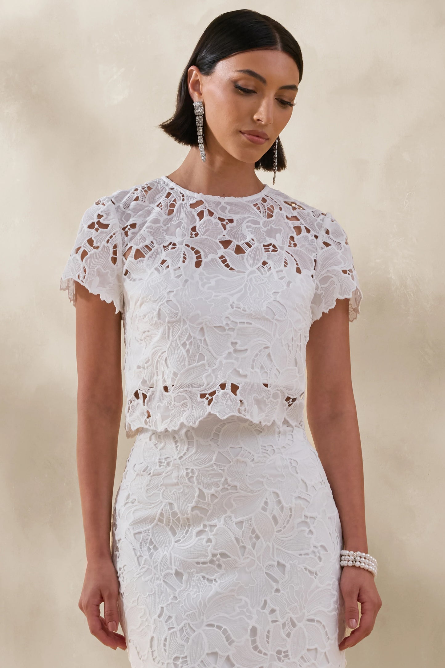 Ina White Lace Crew-Neck Crop-Top
