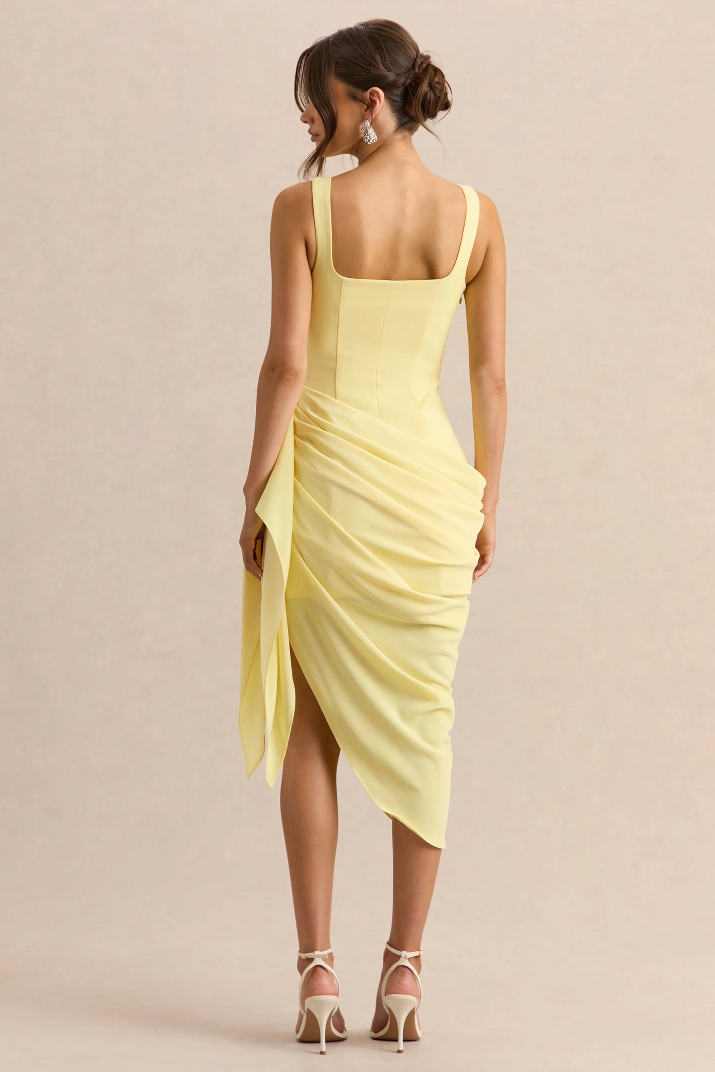 Letitia Lemon Scoop-Neck Embellished Wrap Midi Dress