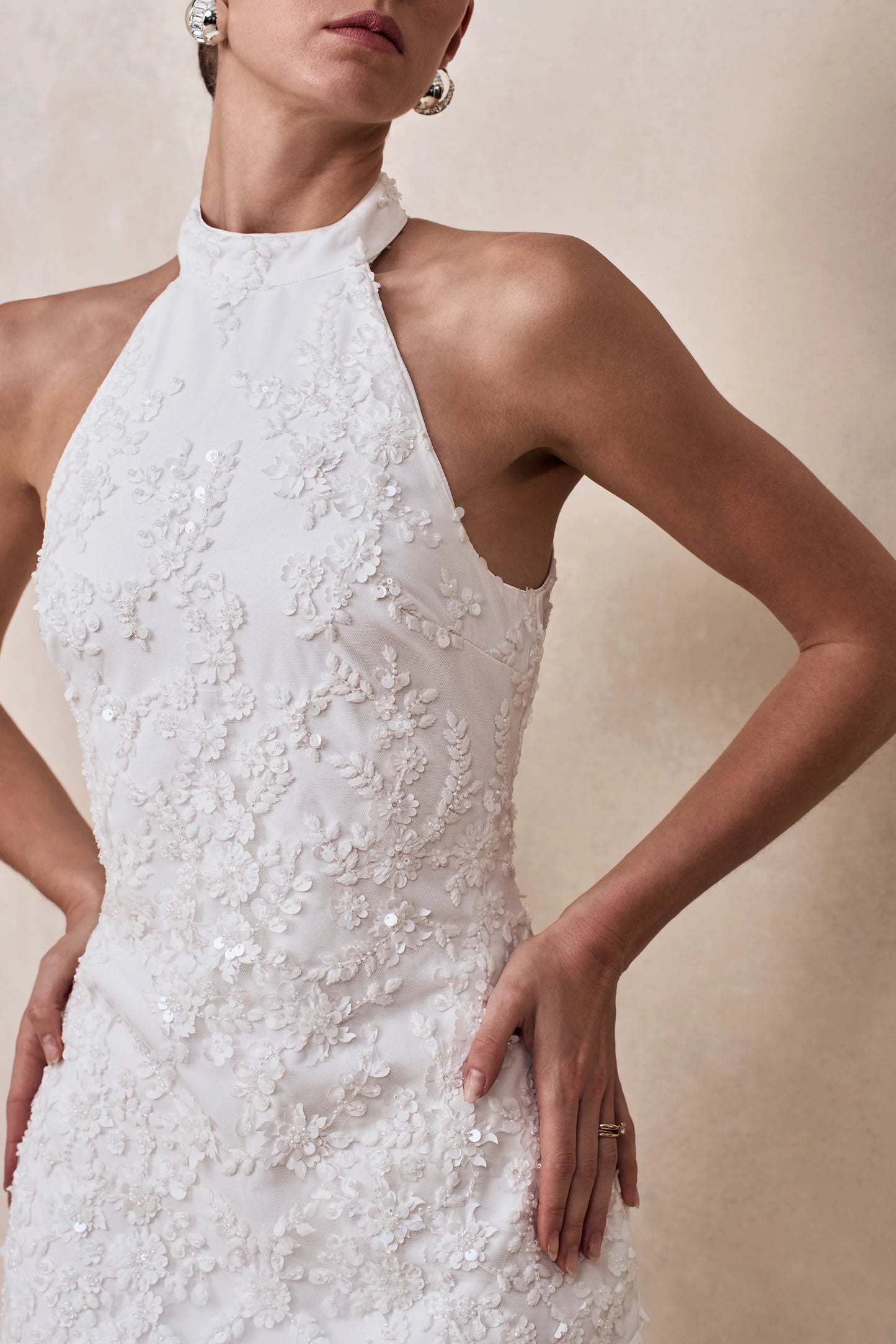 Penelope White Embellished High Neck Mini Dress