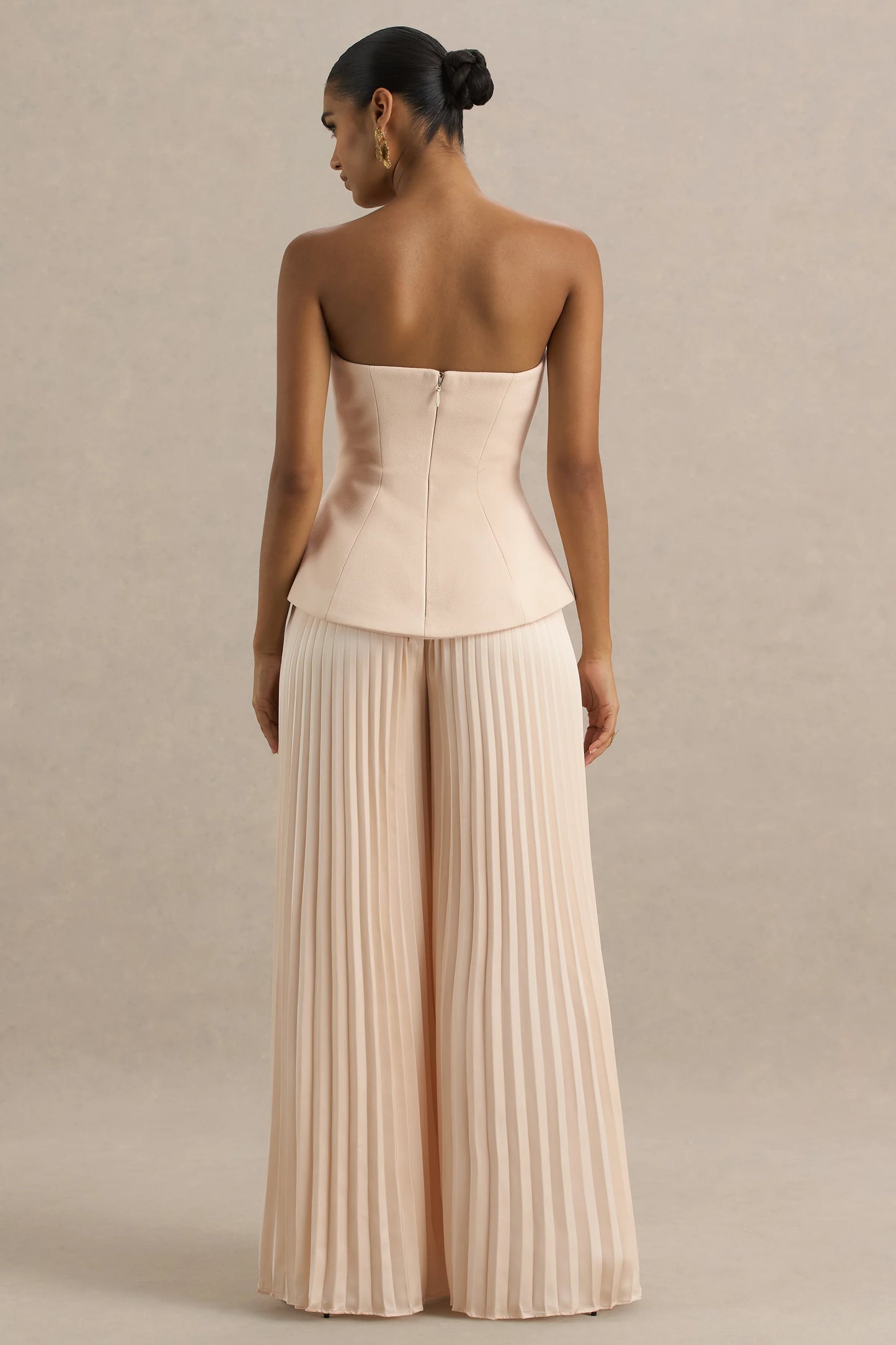 Feeling Good Nude Bandeau Jumpsuit With Pleated Trouser