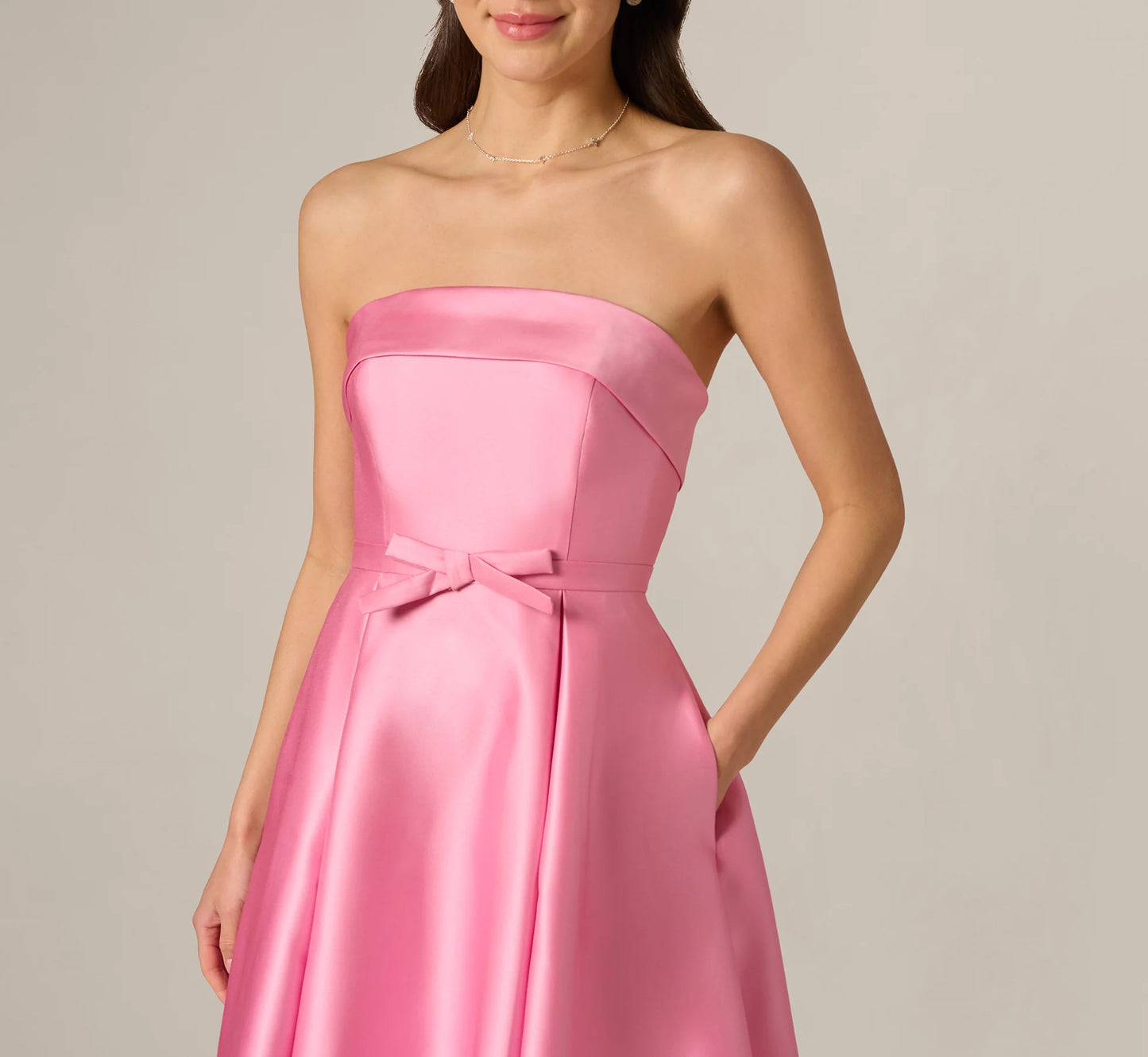 Strapless Bow Waist Mikado Midi Dress In Cherry Blossom