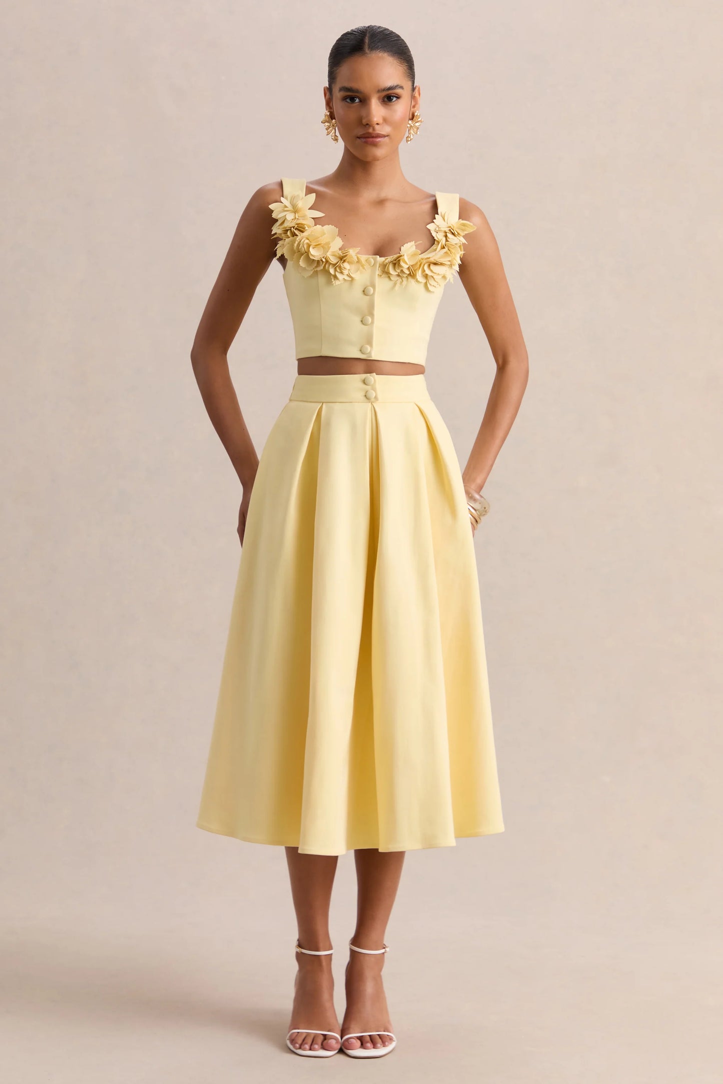 Joy Lemon A-Line Midi Skirt
