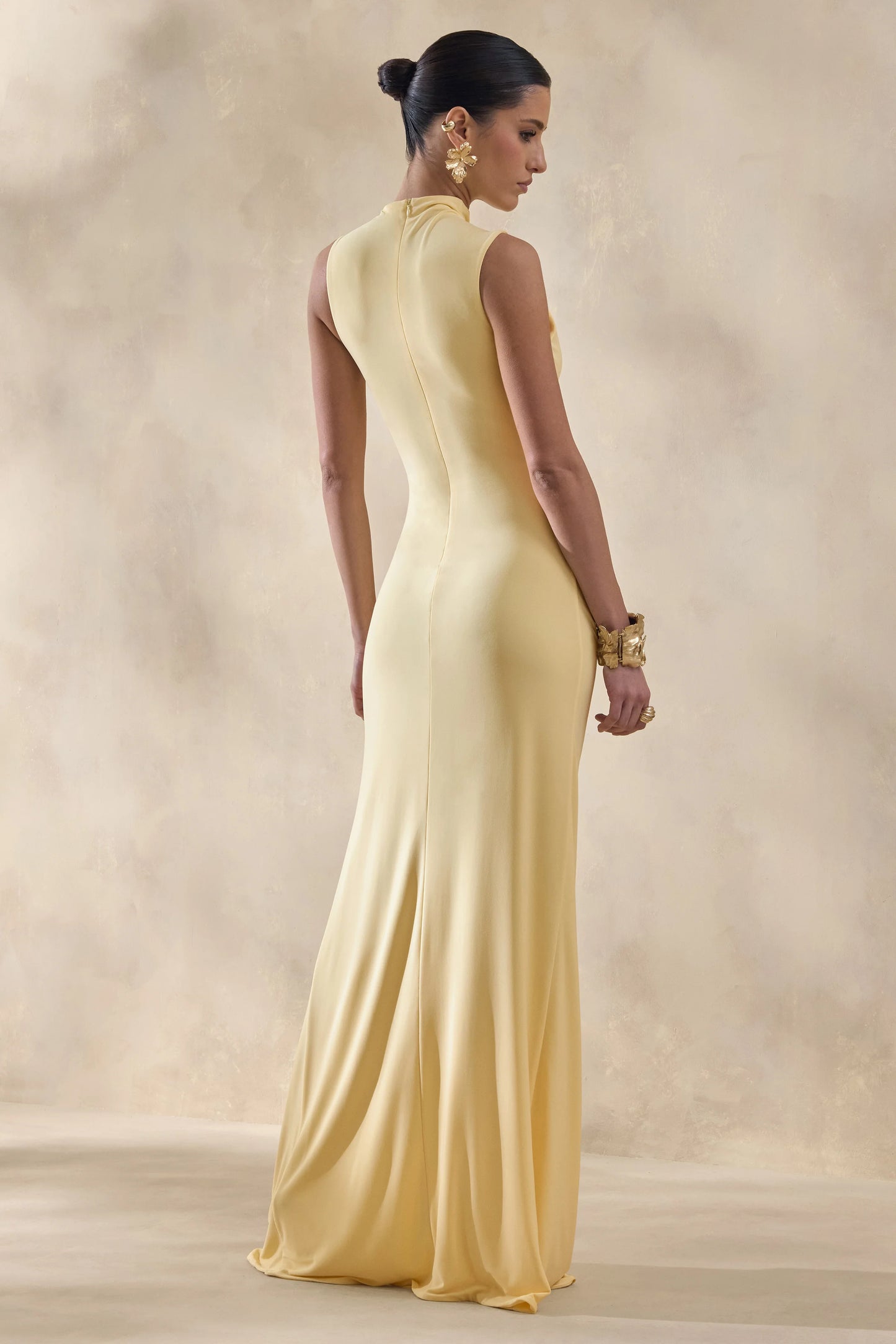 Helessia Lemon Asymmetric-Neck Maxi Dress With Gathered-Detailing And Sash