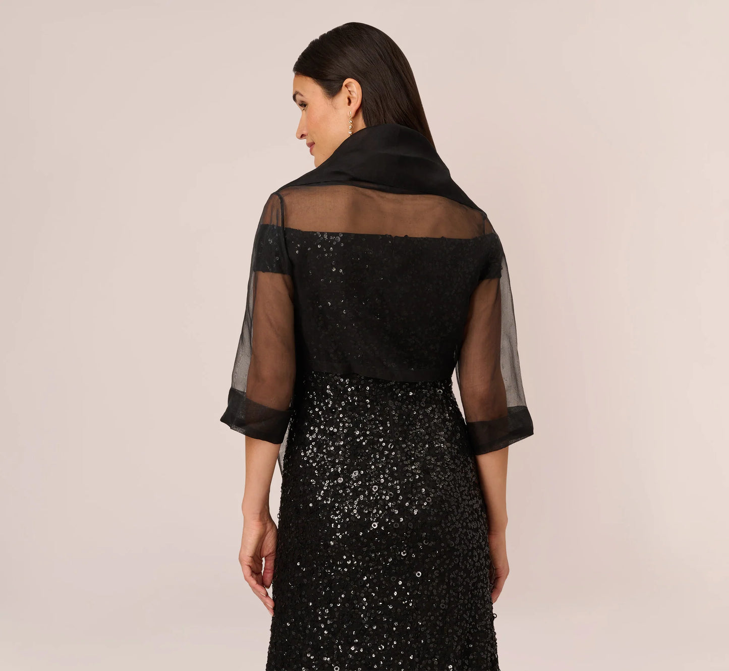 Organza Wrap Jacket With Short Sleeves In Black